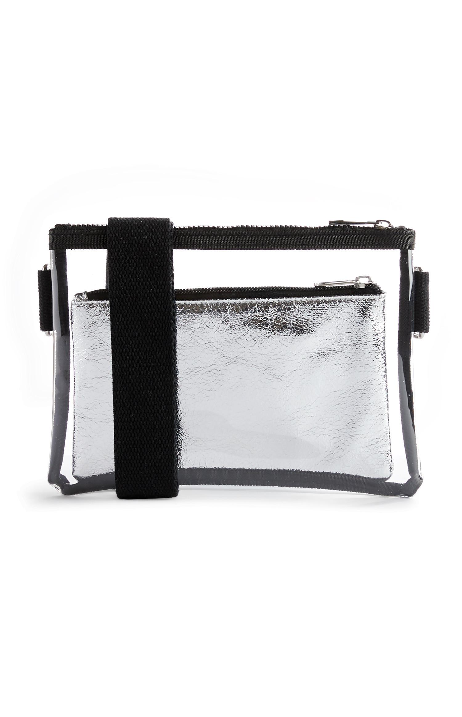 Mala 3 vias transparente preto e prateado