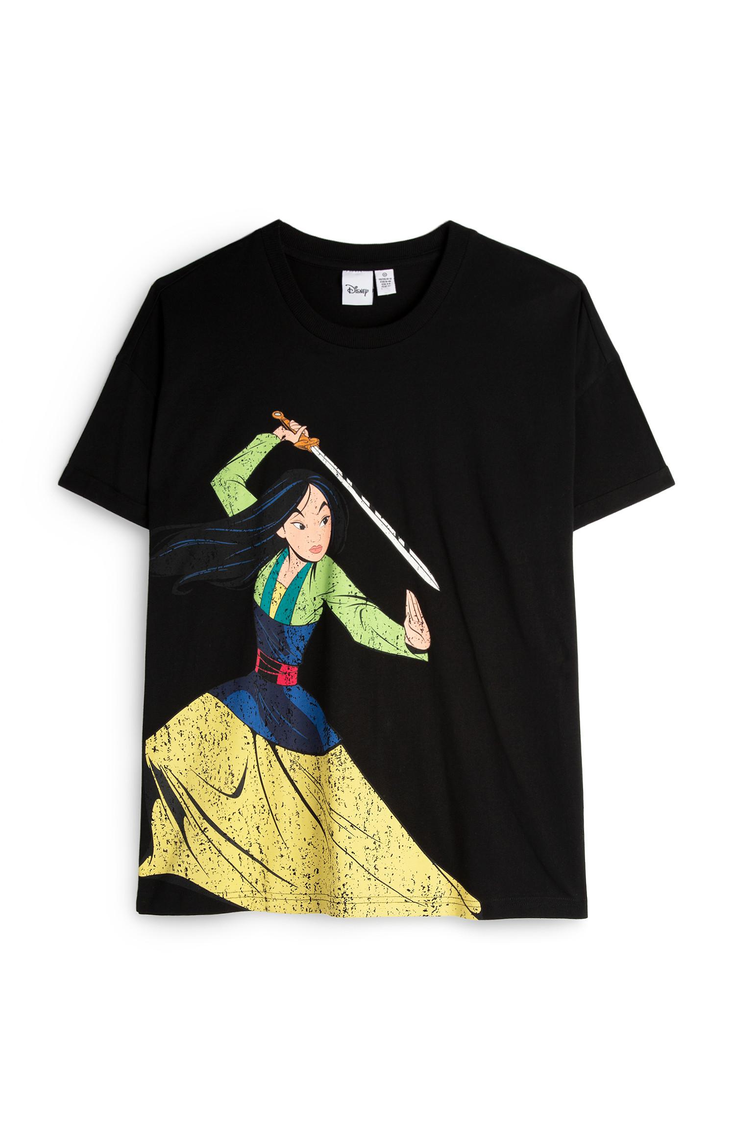 T-shirt corte largo estampado Mulan preto