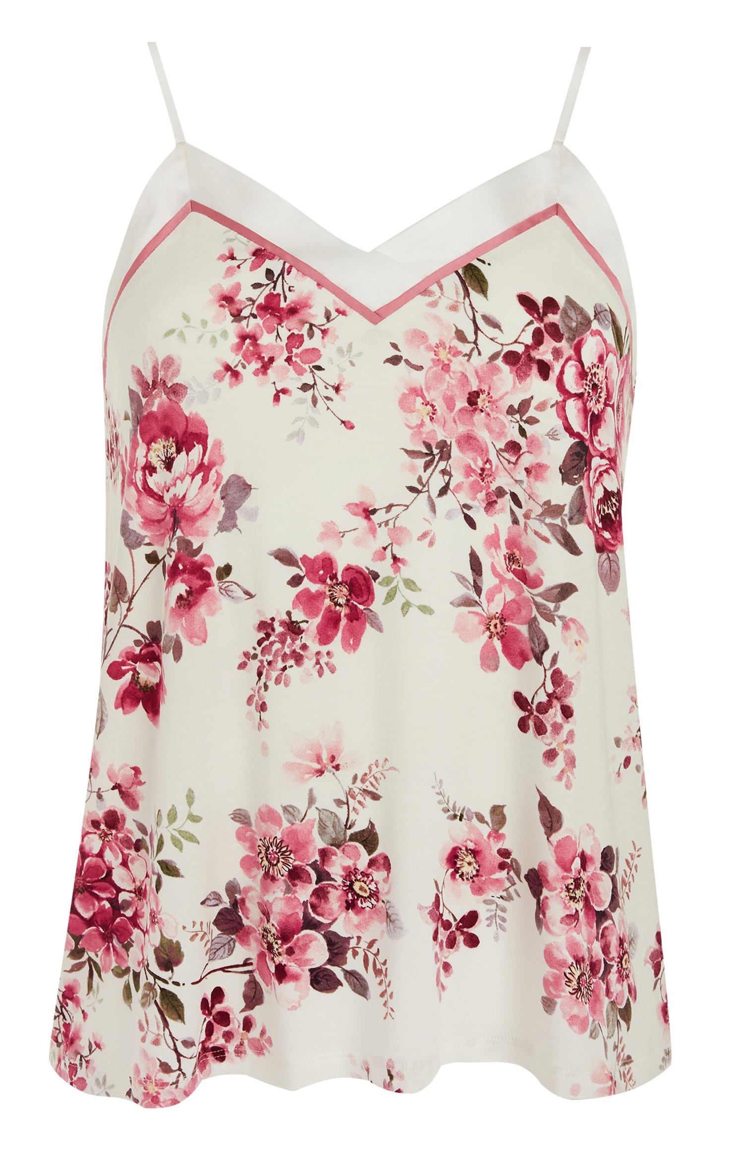 Top alças estampado rosas marfim e rosa