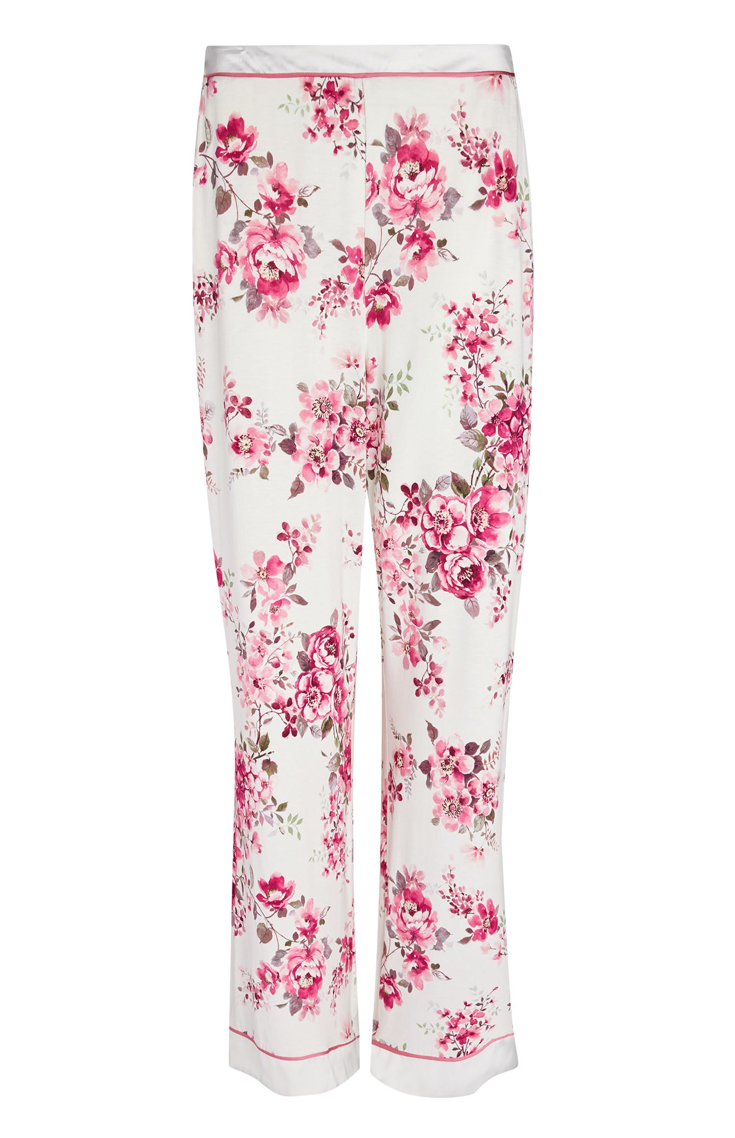 Calças pijama largas estampado rosas marfim e cor-de-rosa
