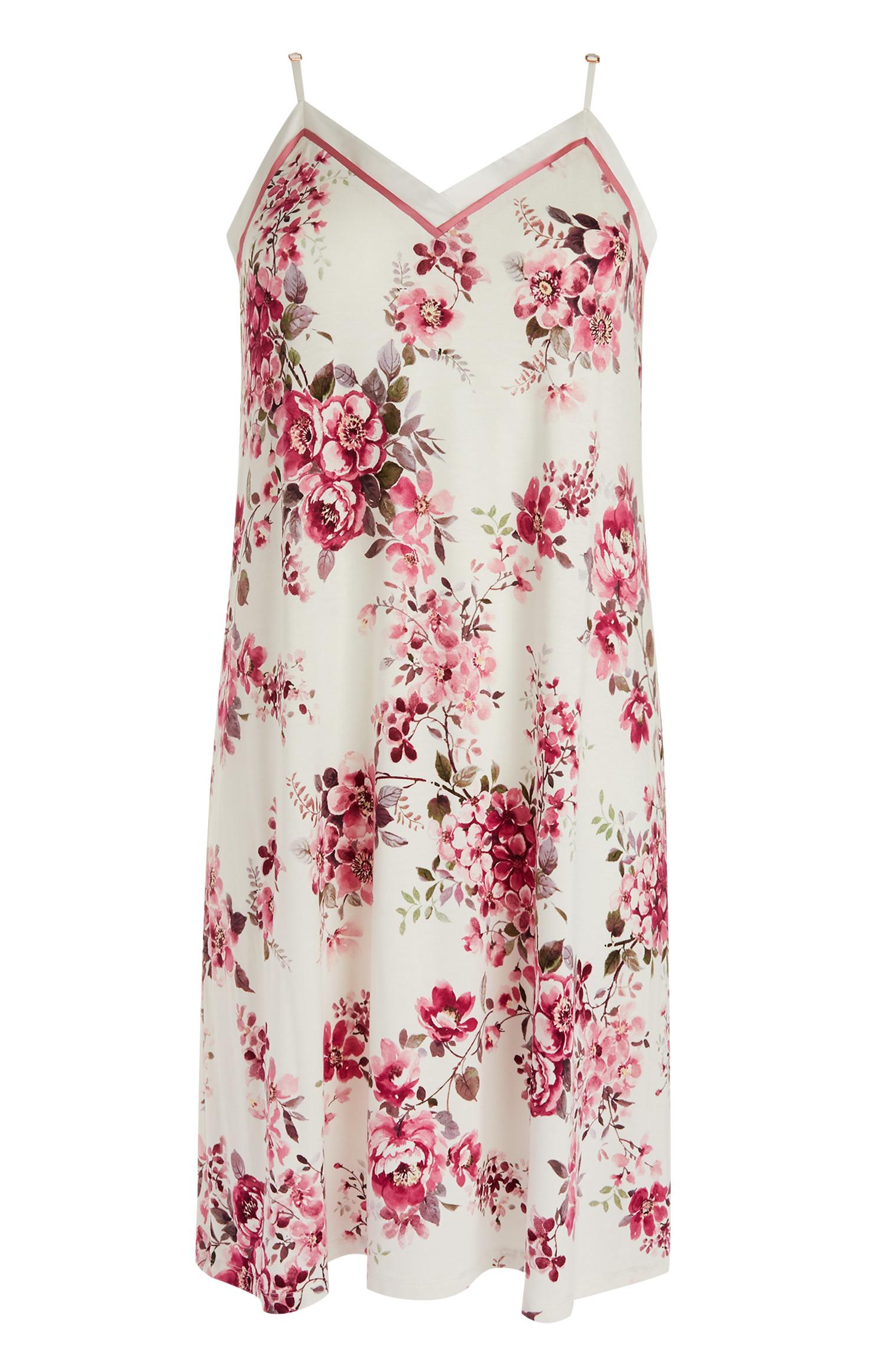 Camisa dormir estampado rosas marfim e rosa