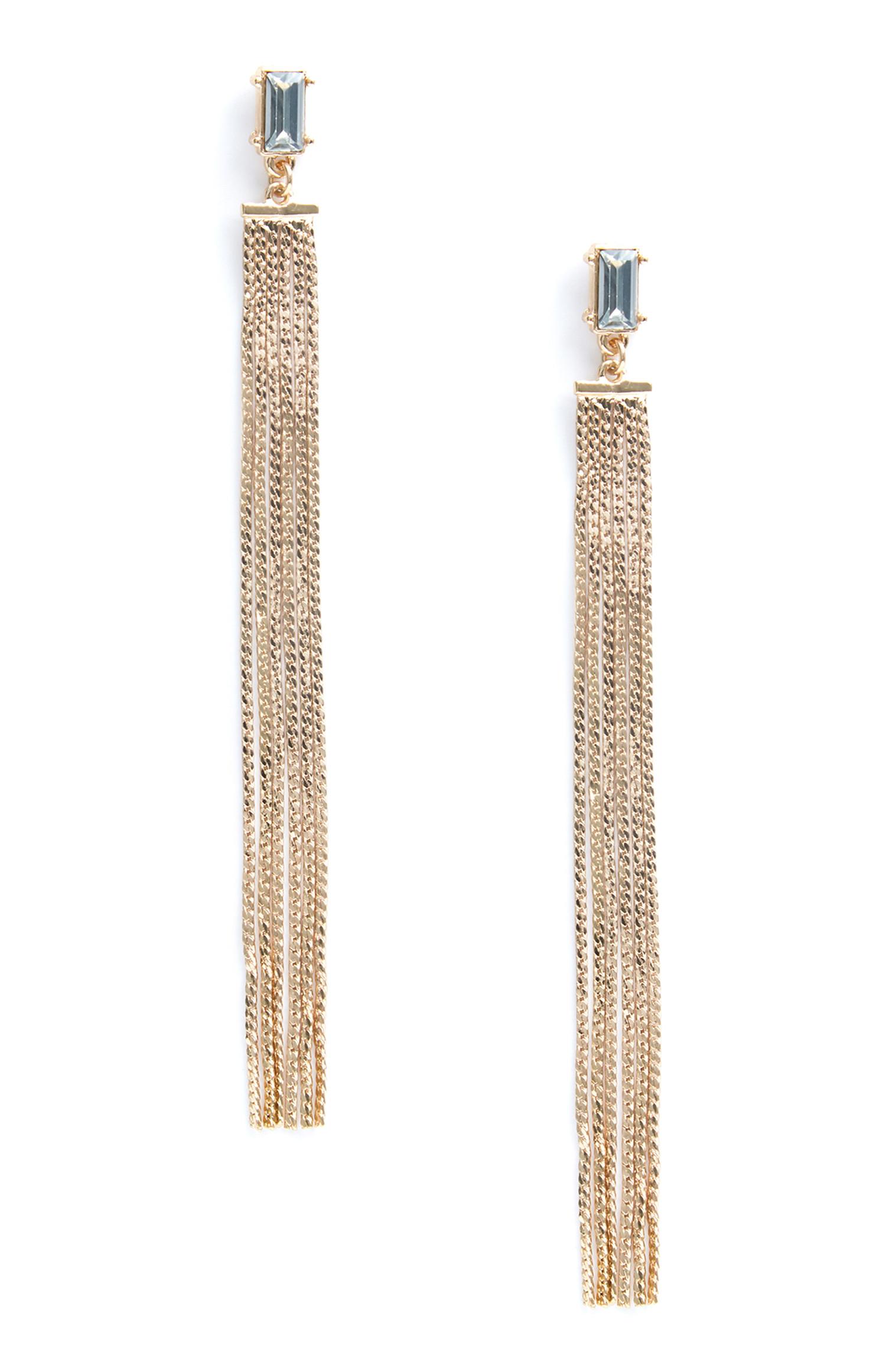 Pendants d'oreilles à strass et chaînes