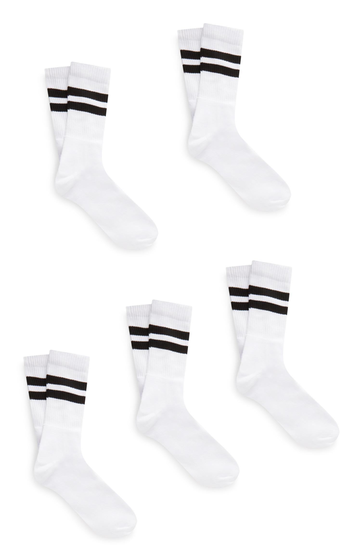 5 paia di calzini bianchi con righe nere