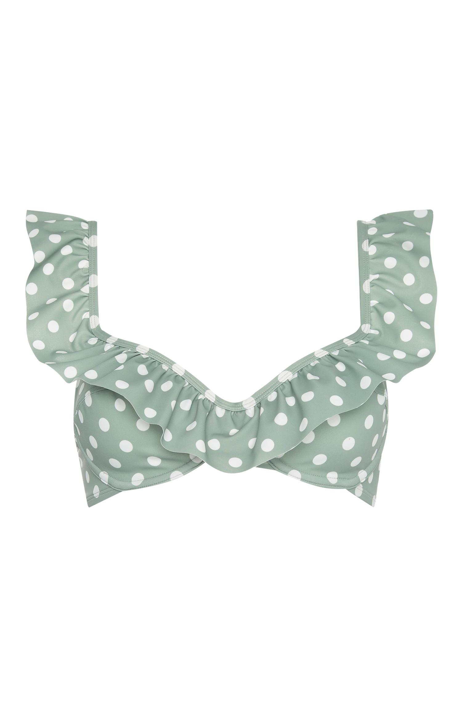 Sutiã biquíni armação folhos bolinhas verde-claro