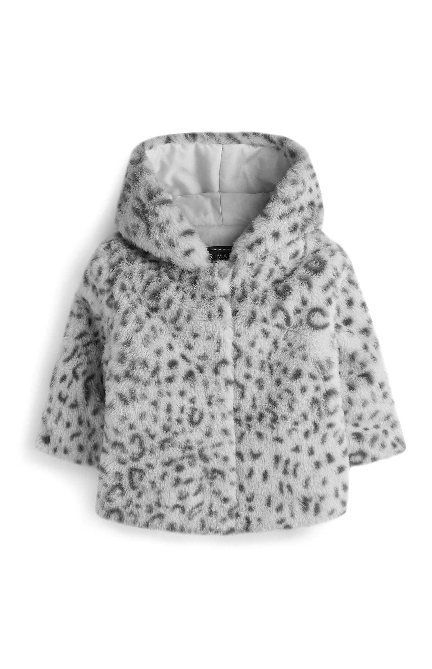 Abrigo de pelo gris con estampado de leopardo para bebé niña