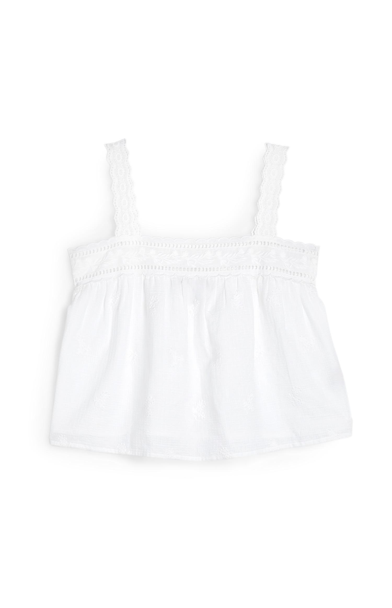 Top alças dobby rebordo renda branco