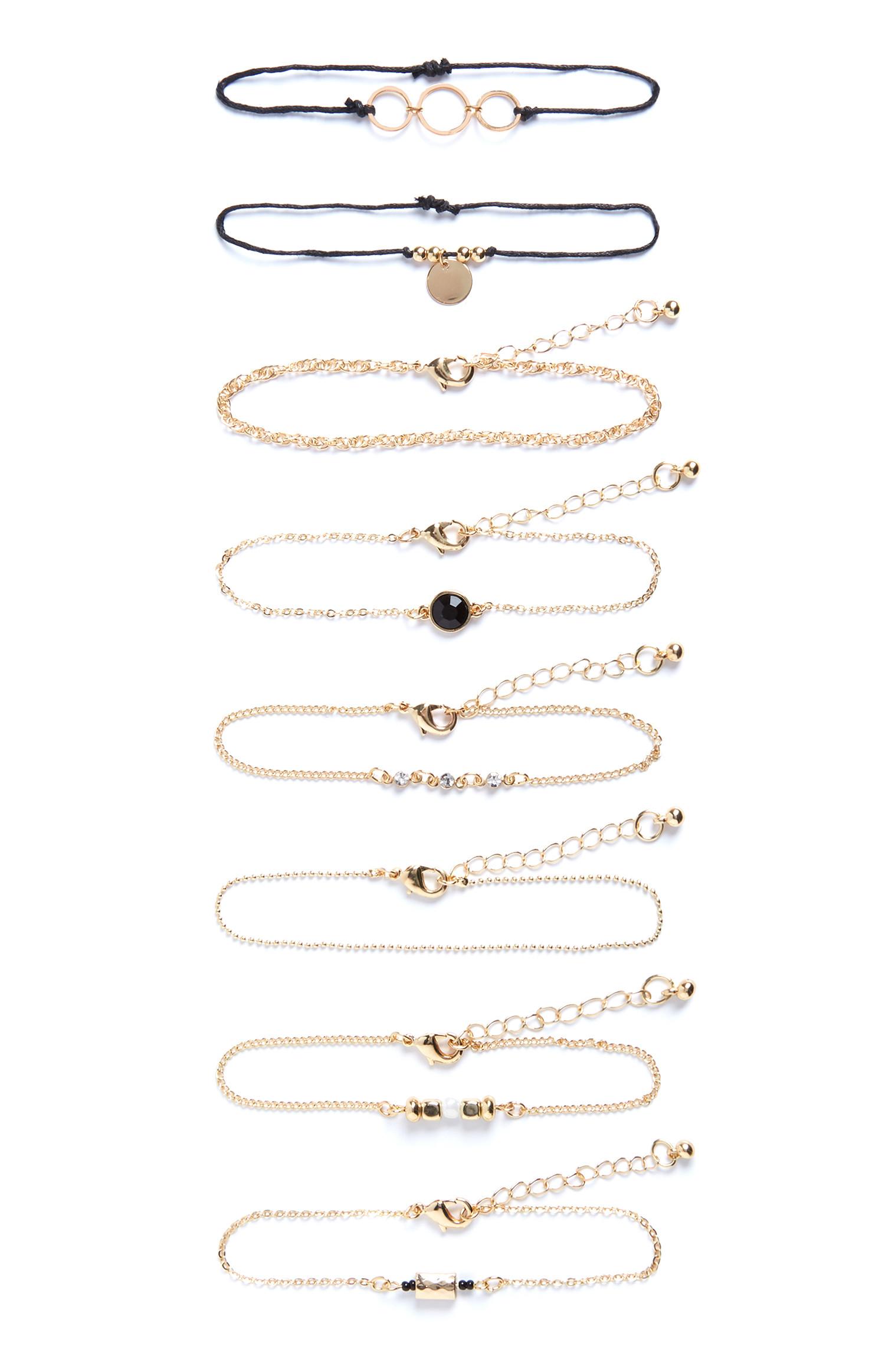 Lot de 8 bracelets d'amitié chaînes bleus et jaunes