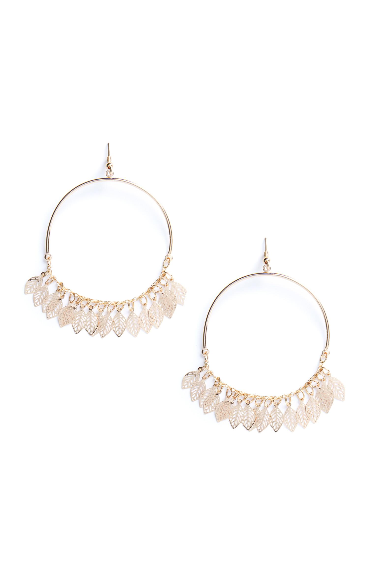 Pendants d'oreilles circulaires à breloques feuilles