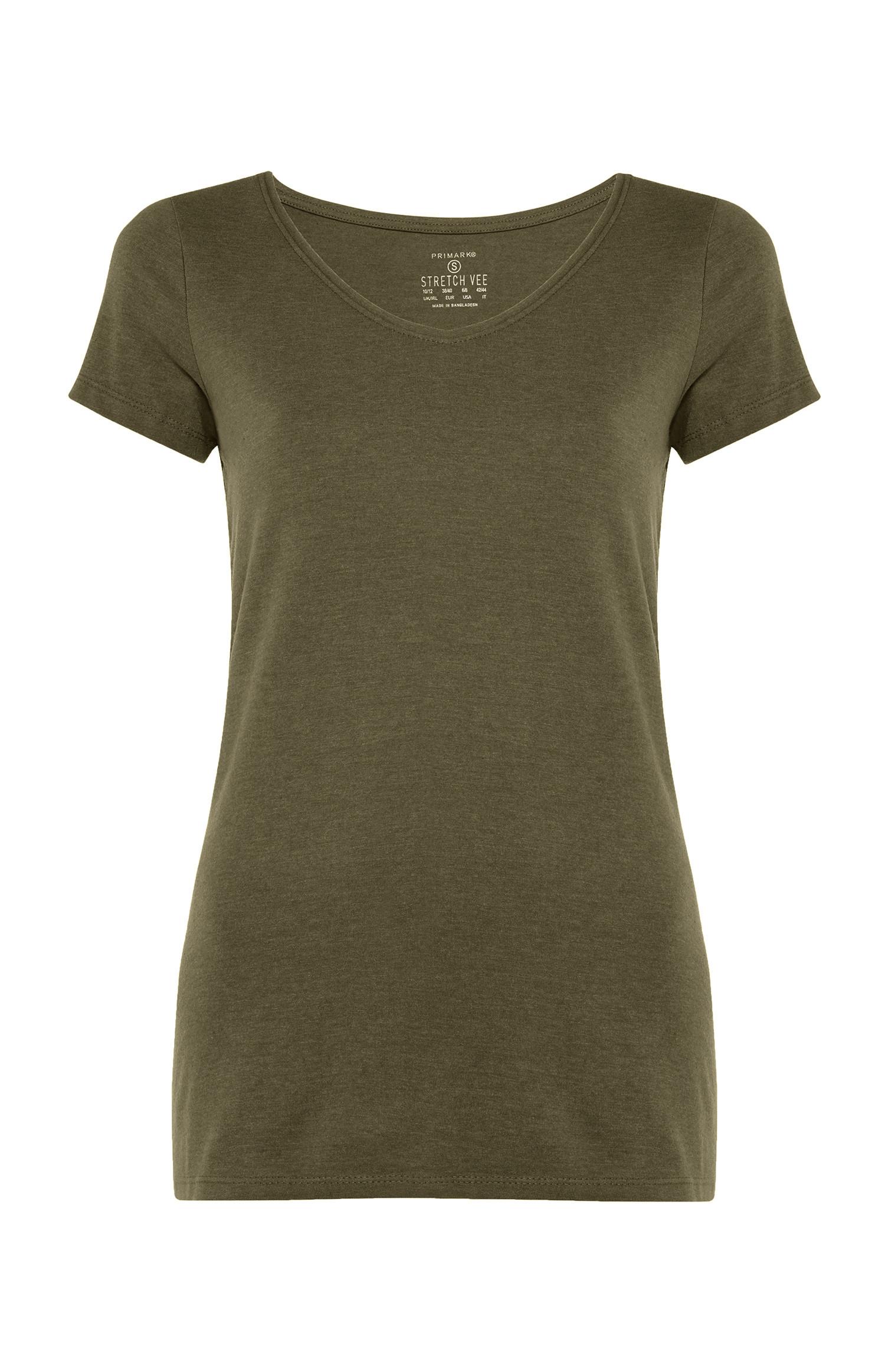 T-shirt decote V elastano caqui