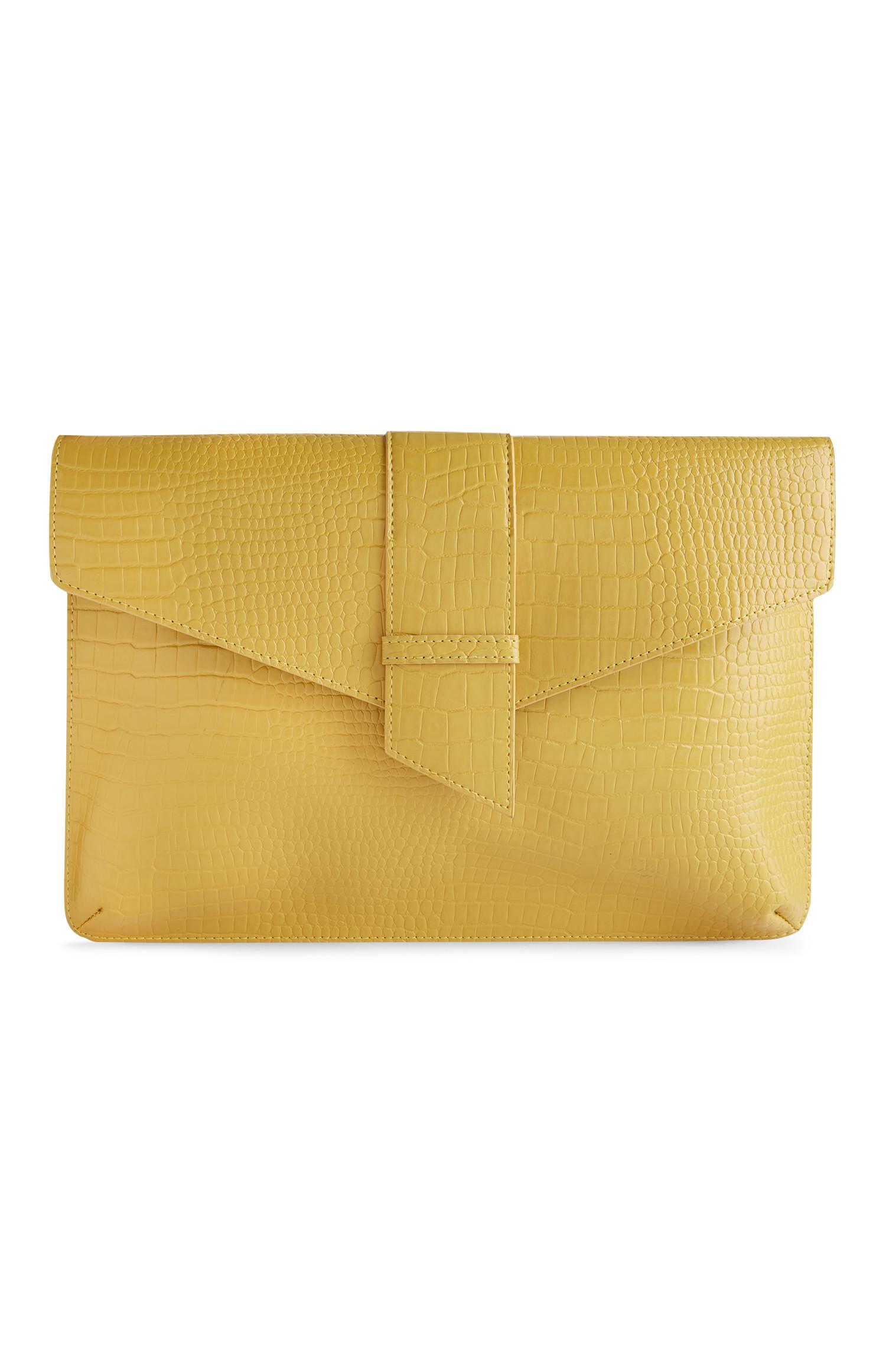 Pochette jaune effet crocodile