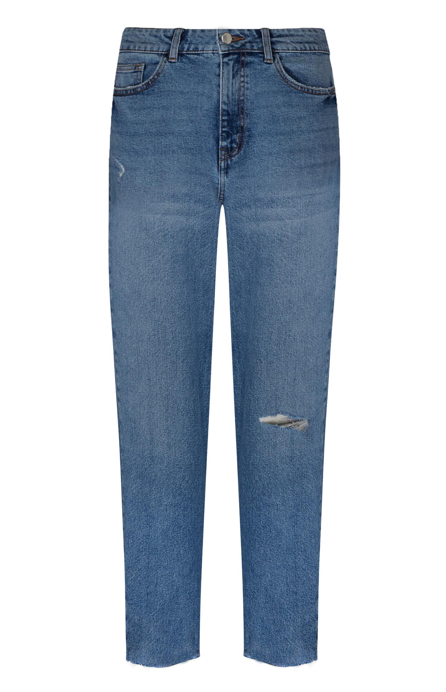 Calças ganga corte direito rasgões escuro