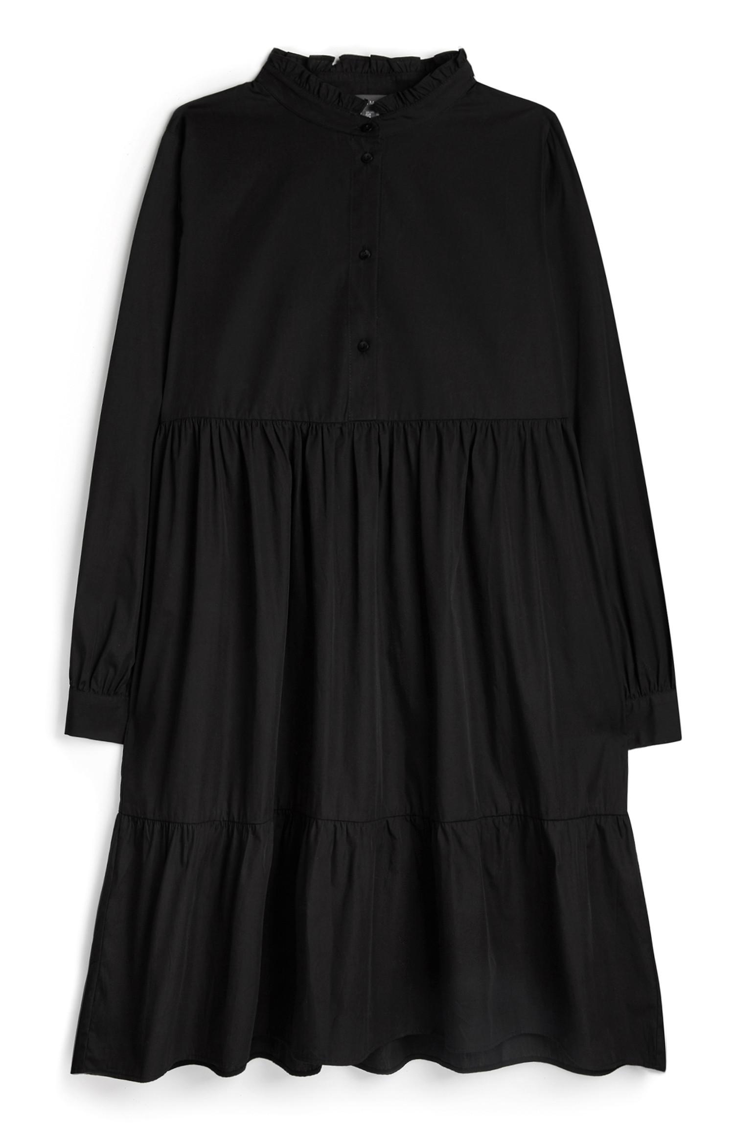 Vestido manga comprida popelina preto