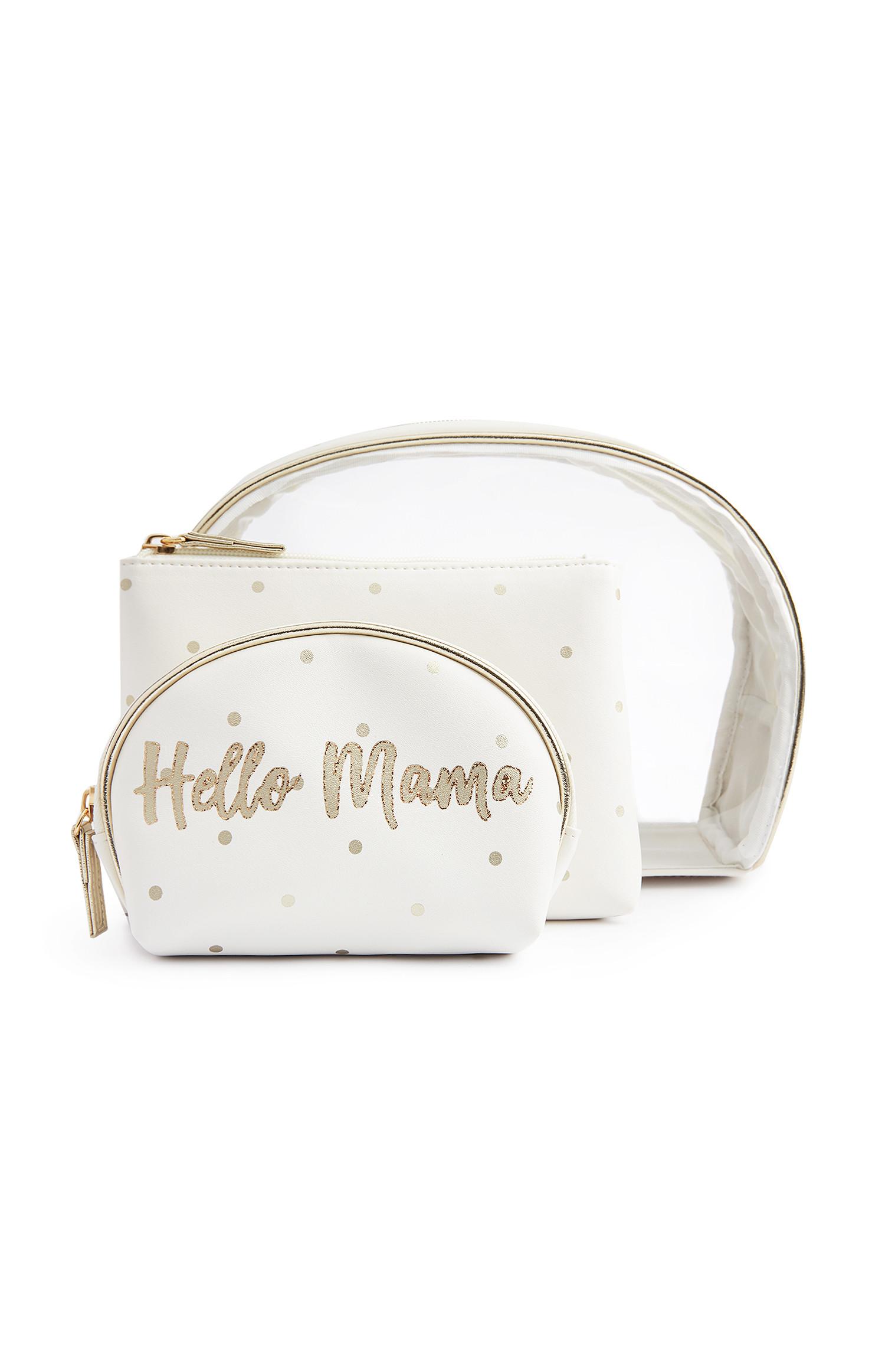 Bela torbice za ličila iz polimetilmetakrilata z napisom Hello Mama