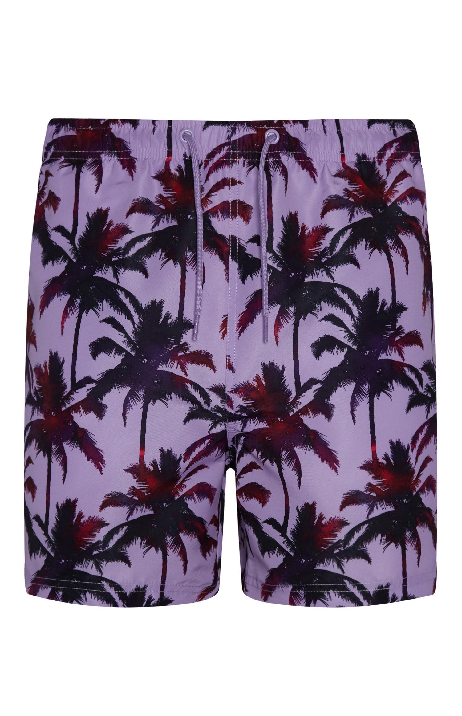 Calções banho estampado palmeiras roxo