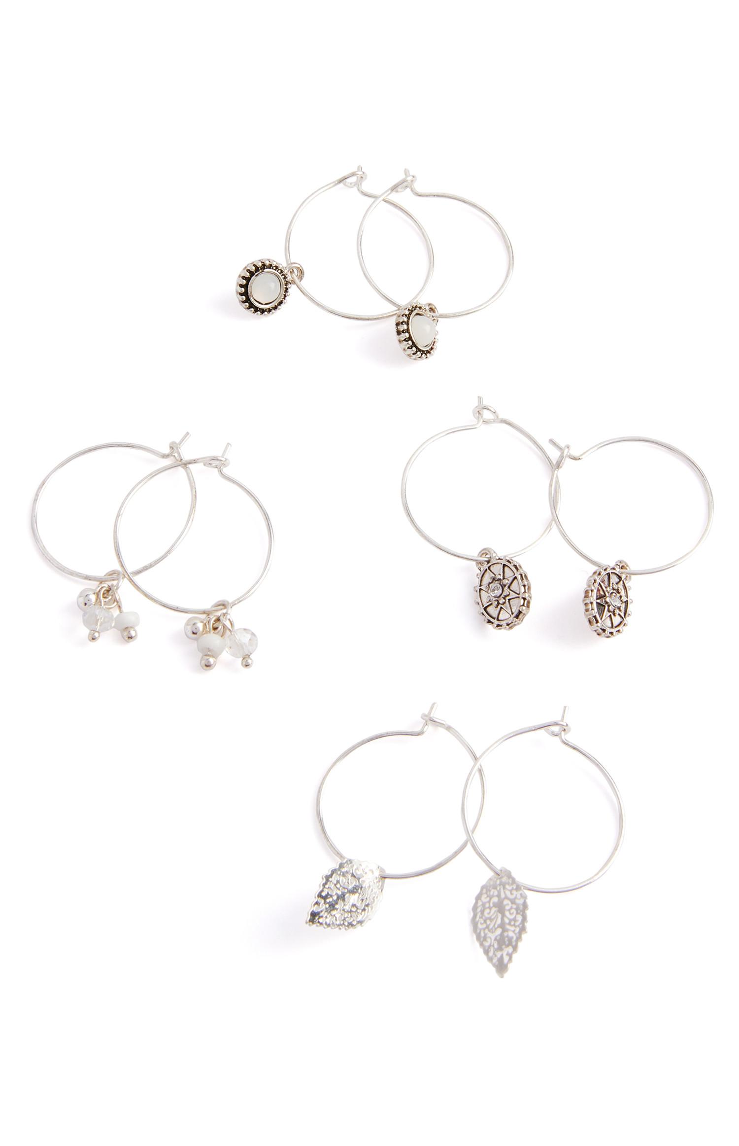 Lot de 4 paires de créoles blanches fines à breloques