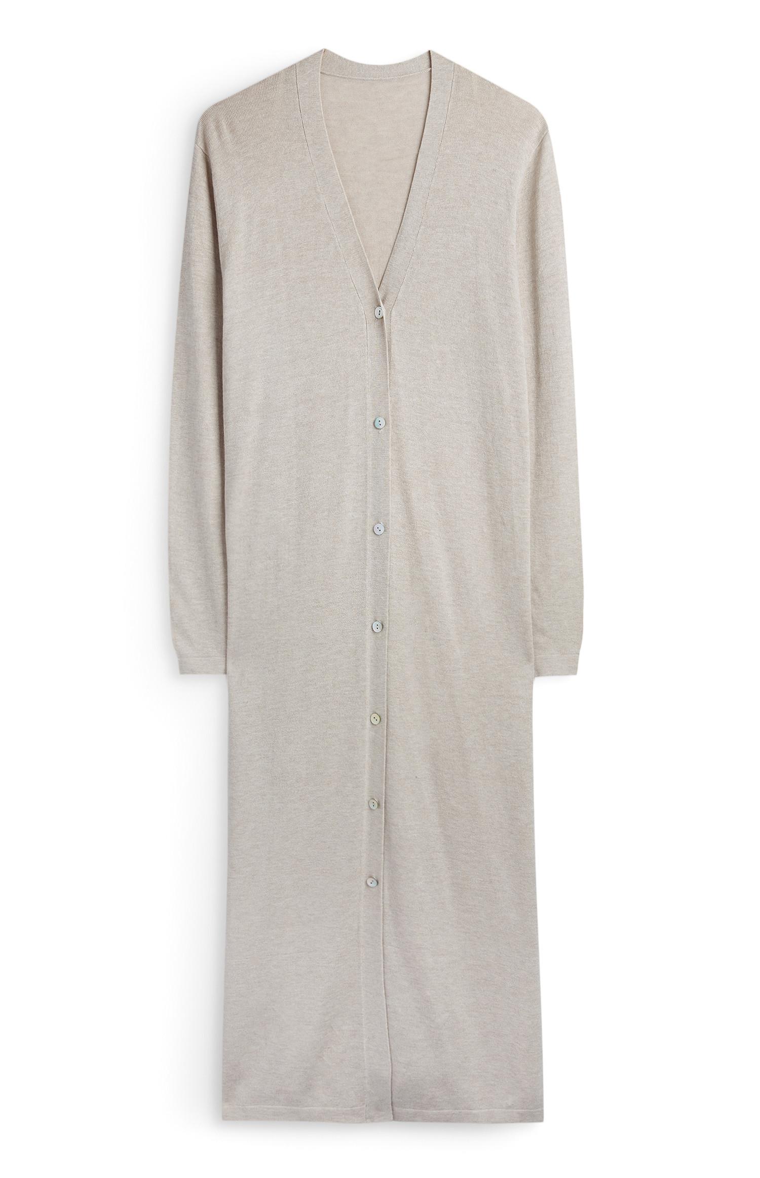 Cardigan long crème boutonné