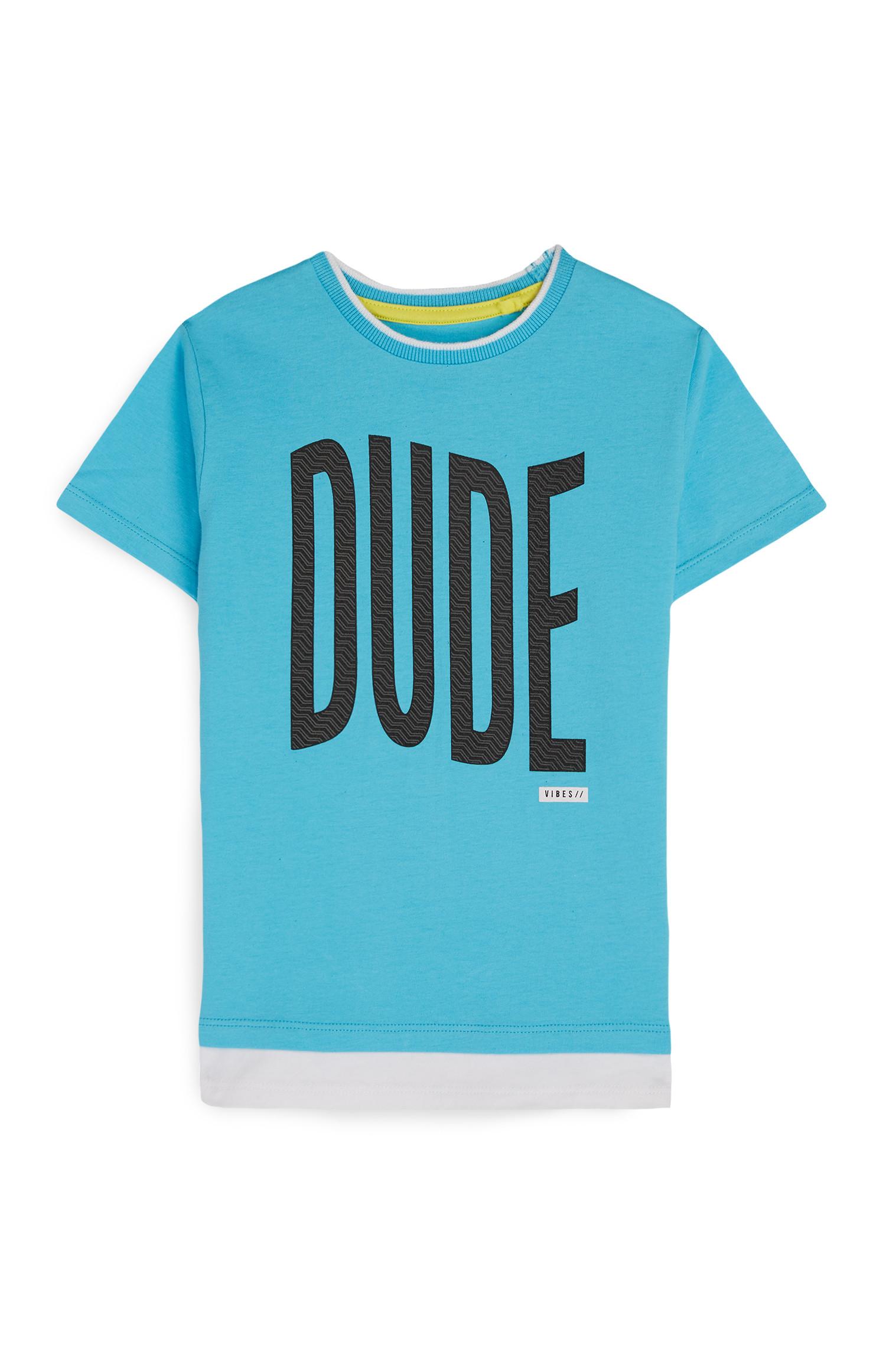 T-shirt slogan Dude menino azul