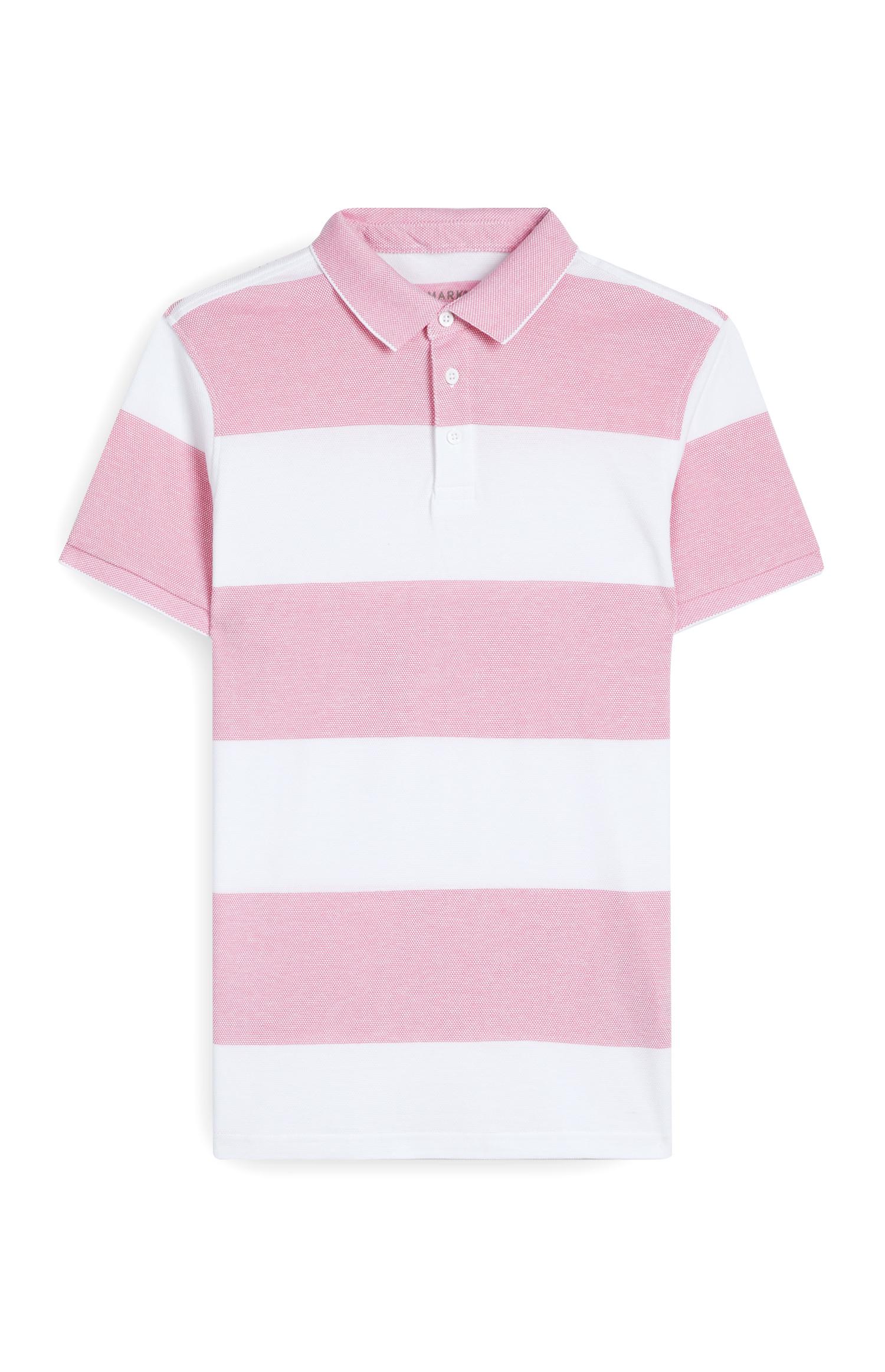 Polo riscas cor-de-rosa e branco