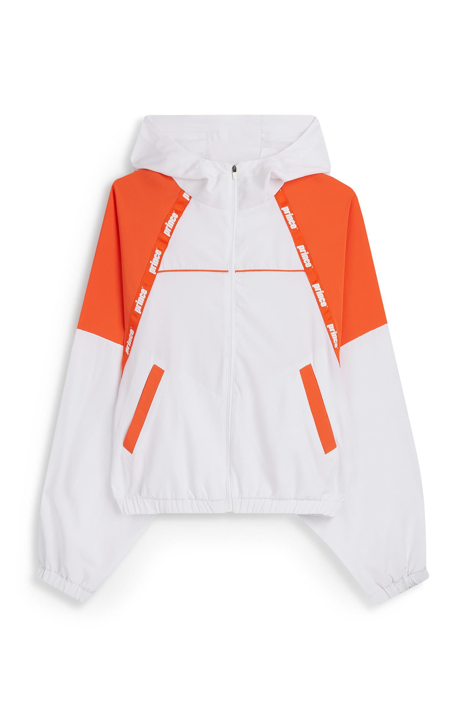 Sweat à capuche orange et blanc en résille Prince