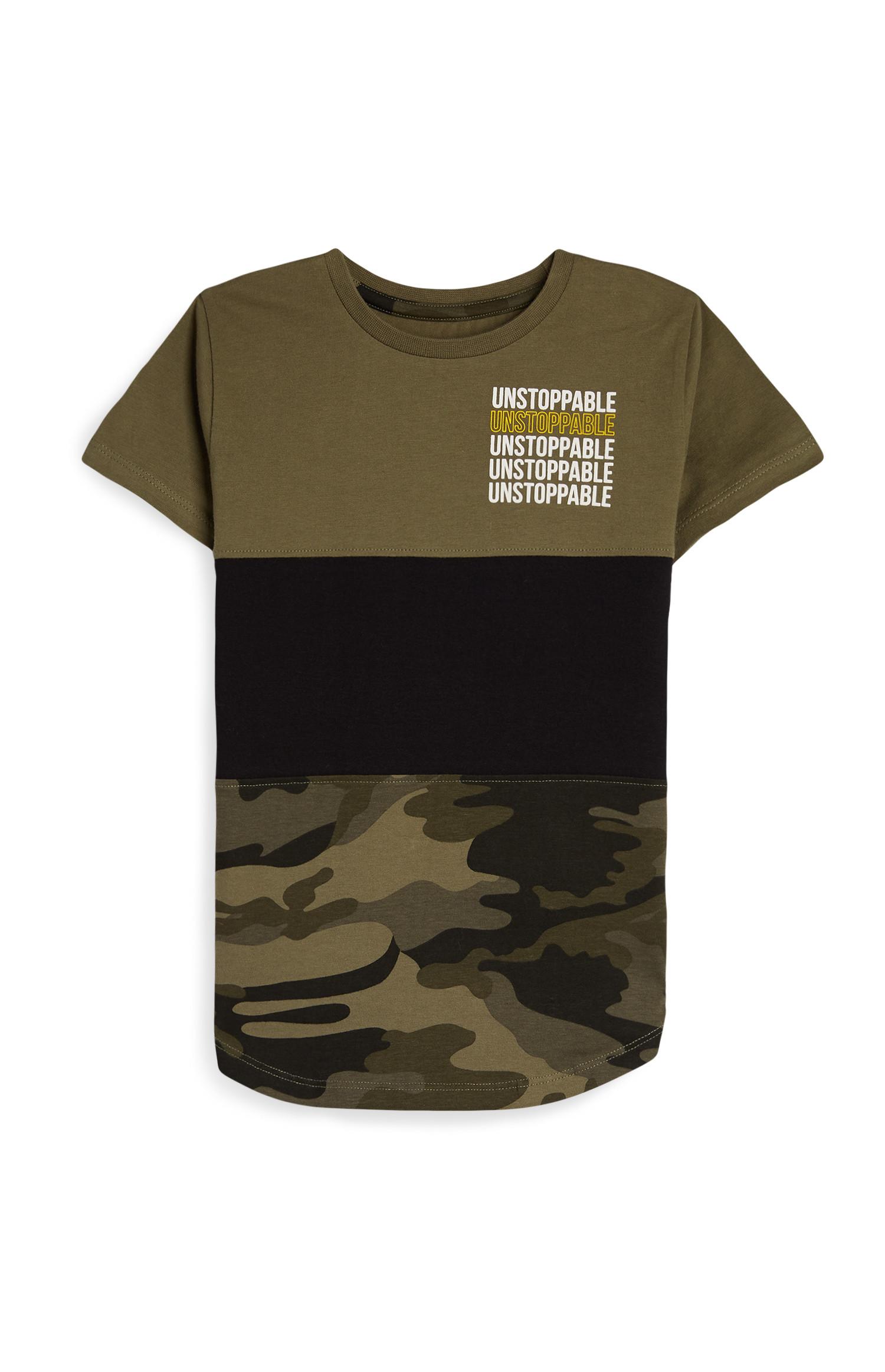 T-shirt kaki a stampa mimetica da bambino