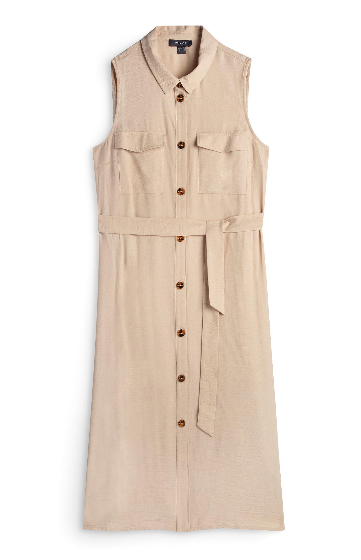 Vestido midi s/ manga botões bege