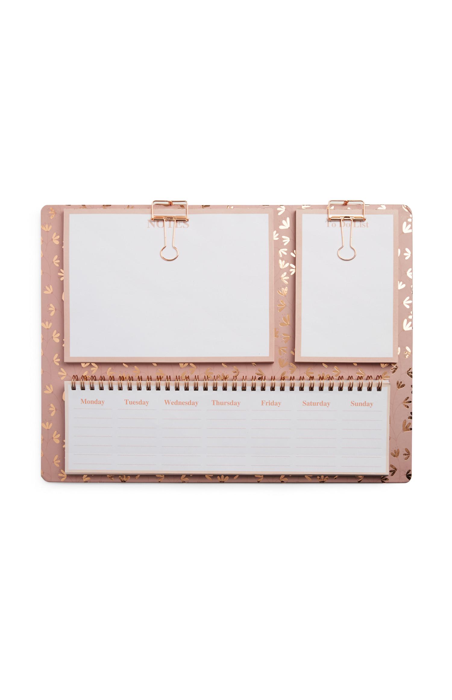 Rožnat tedenski planer s cvetličnim vzorcem