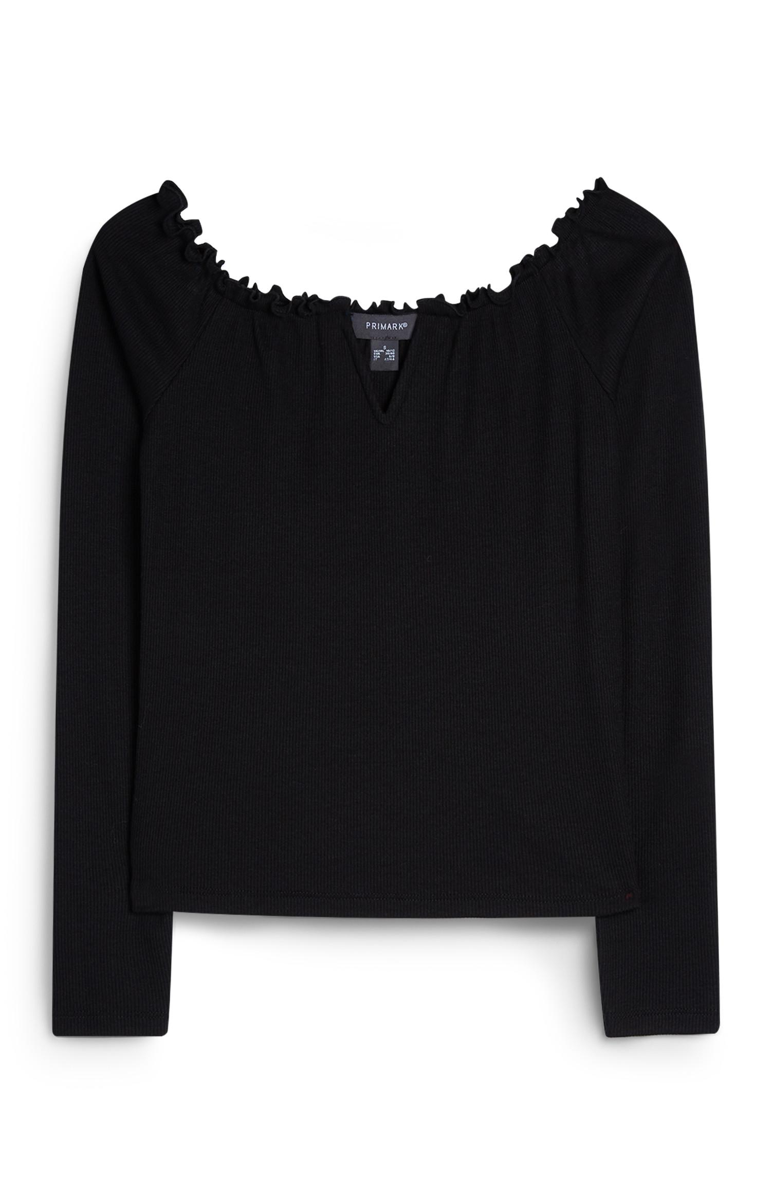 Camisola bardot manga comprida preto