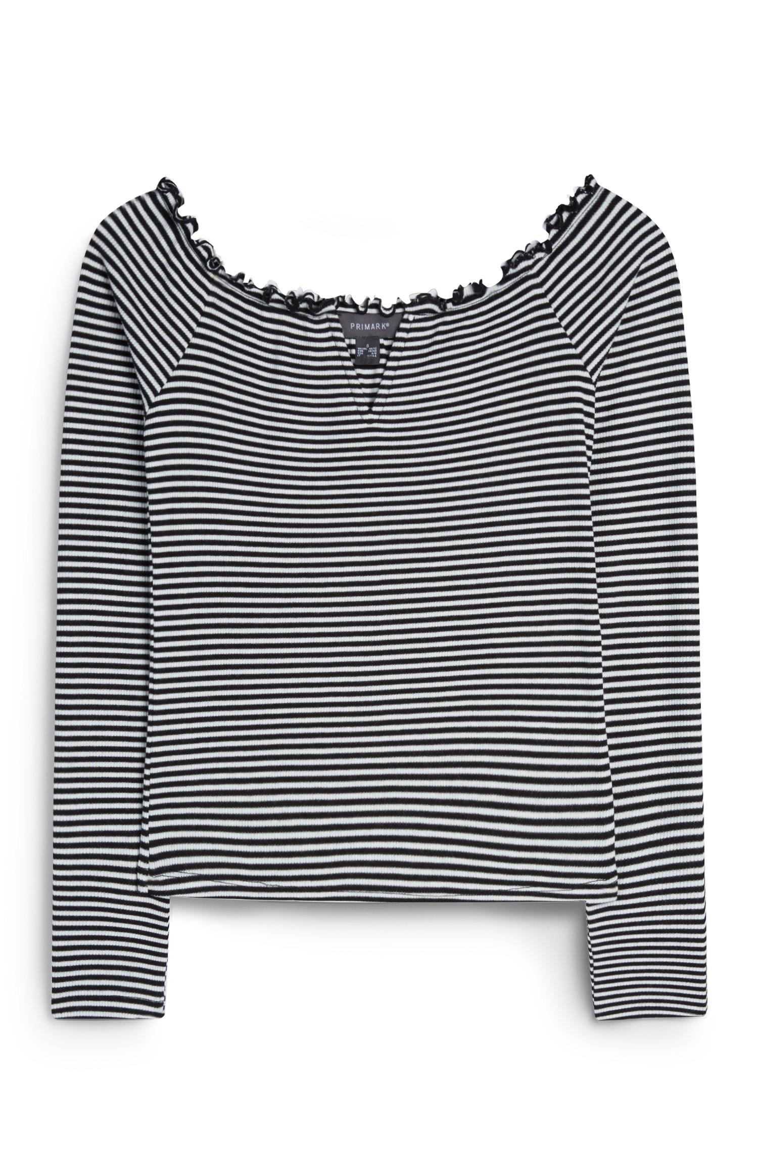 Top bardot riscas preto/branco