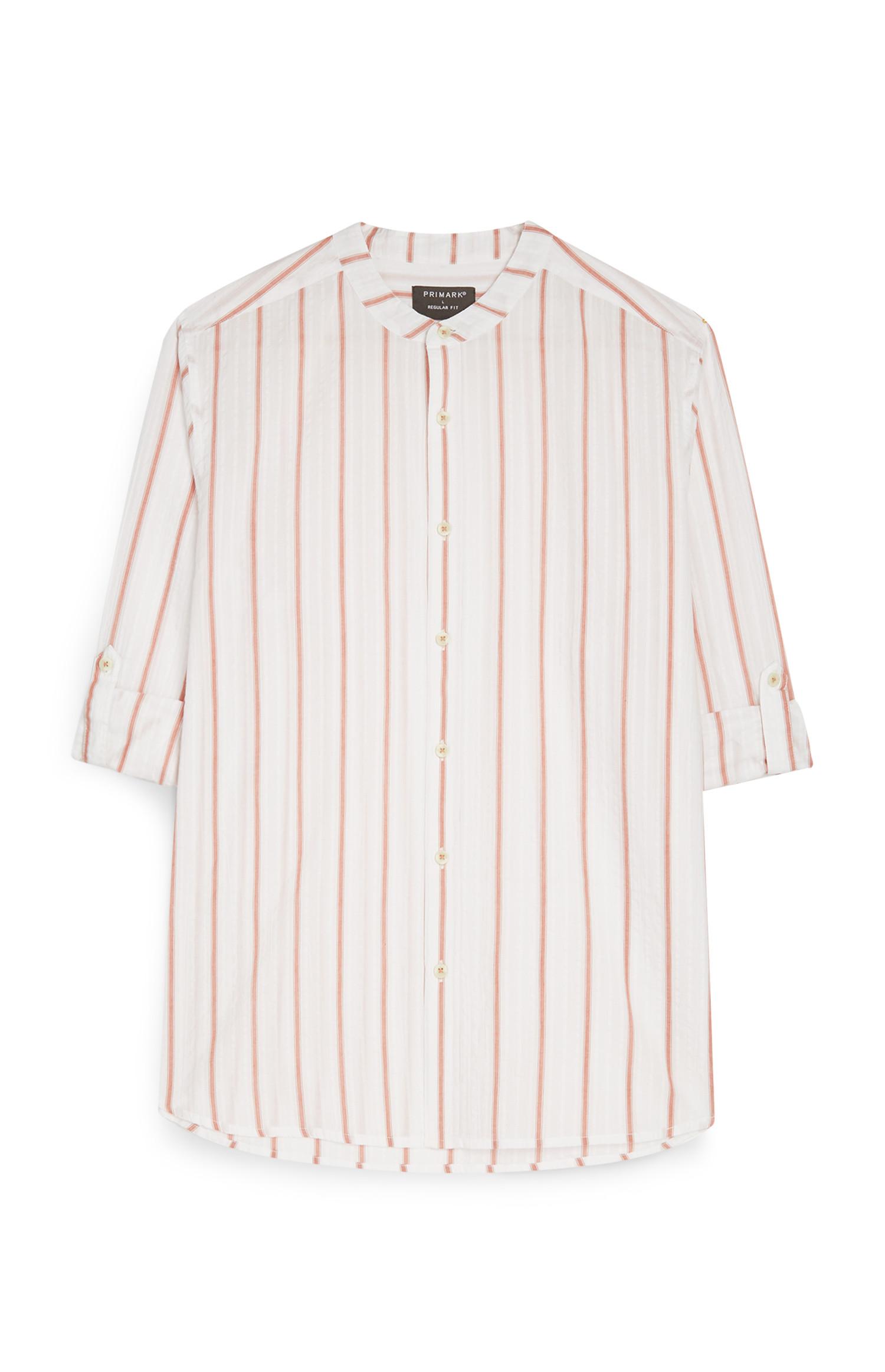 Camisa botões manga comprida riscas terracota