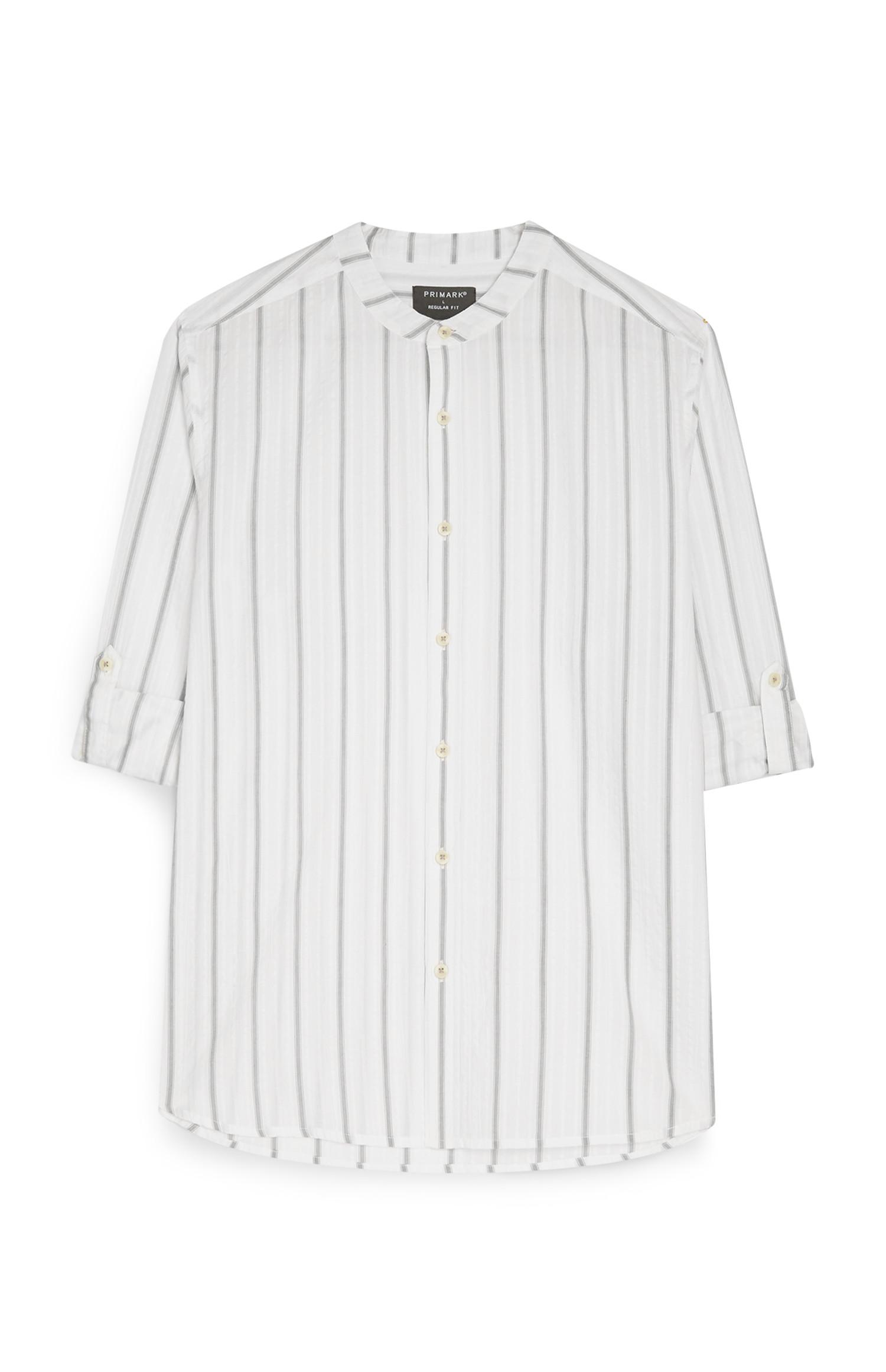 Camisa botões manga comprida riscas caqui