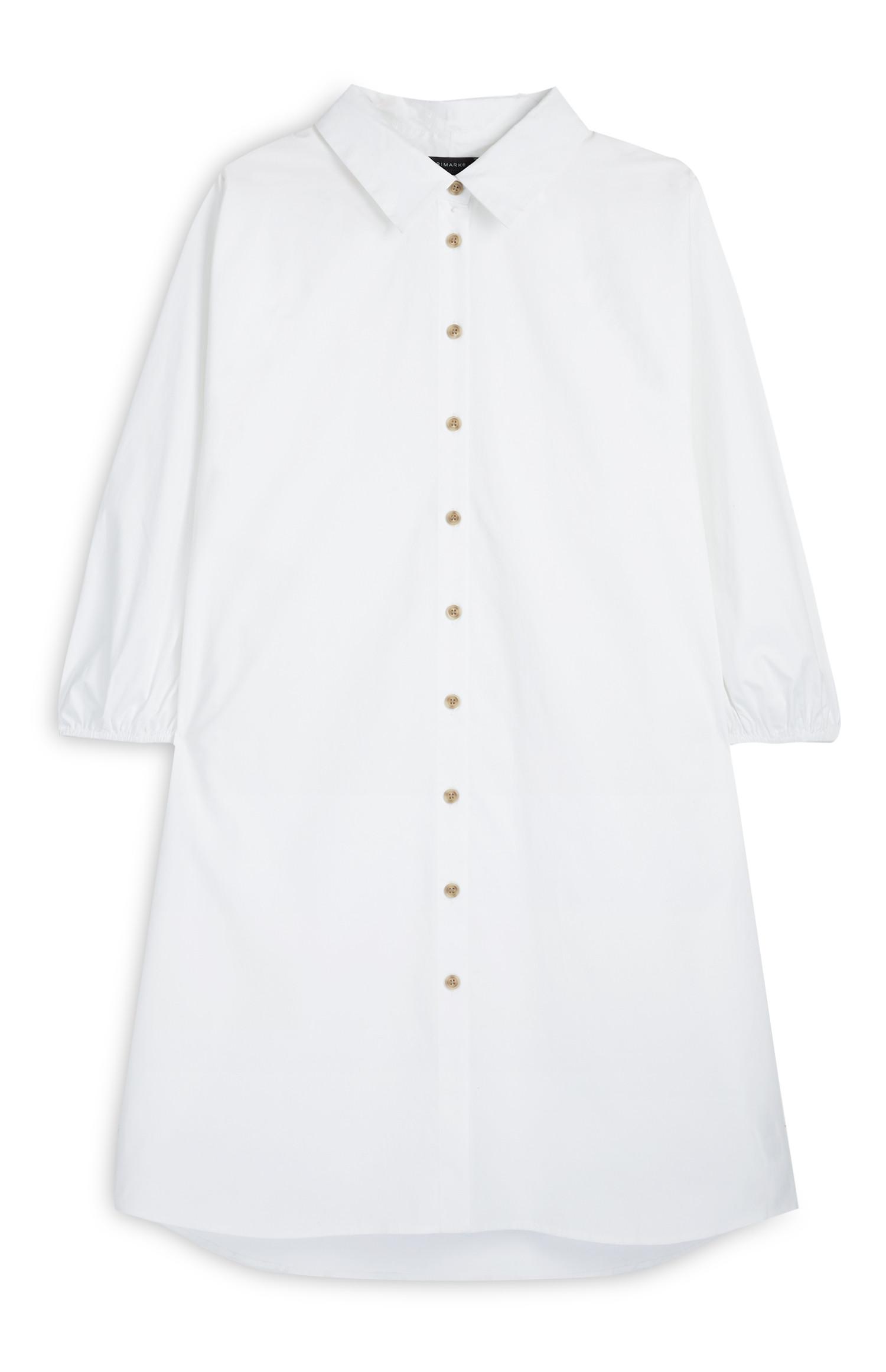 Bela ohlapna srajčna obleka iz poplina z gumbi