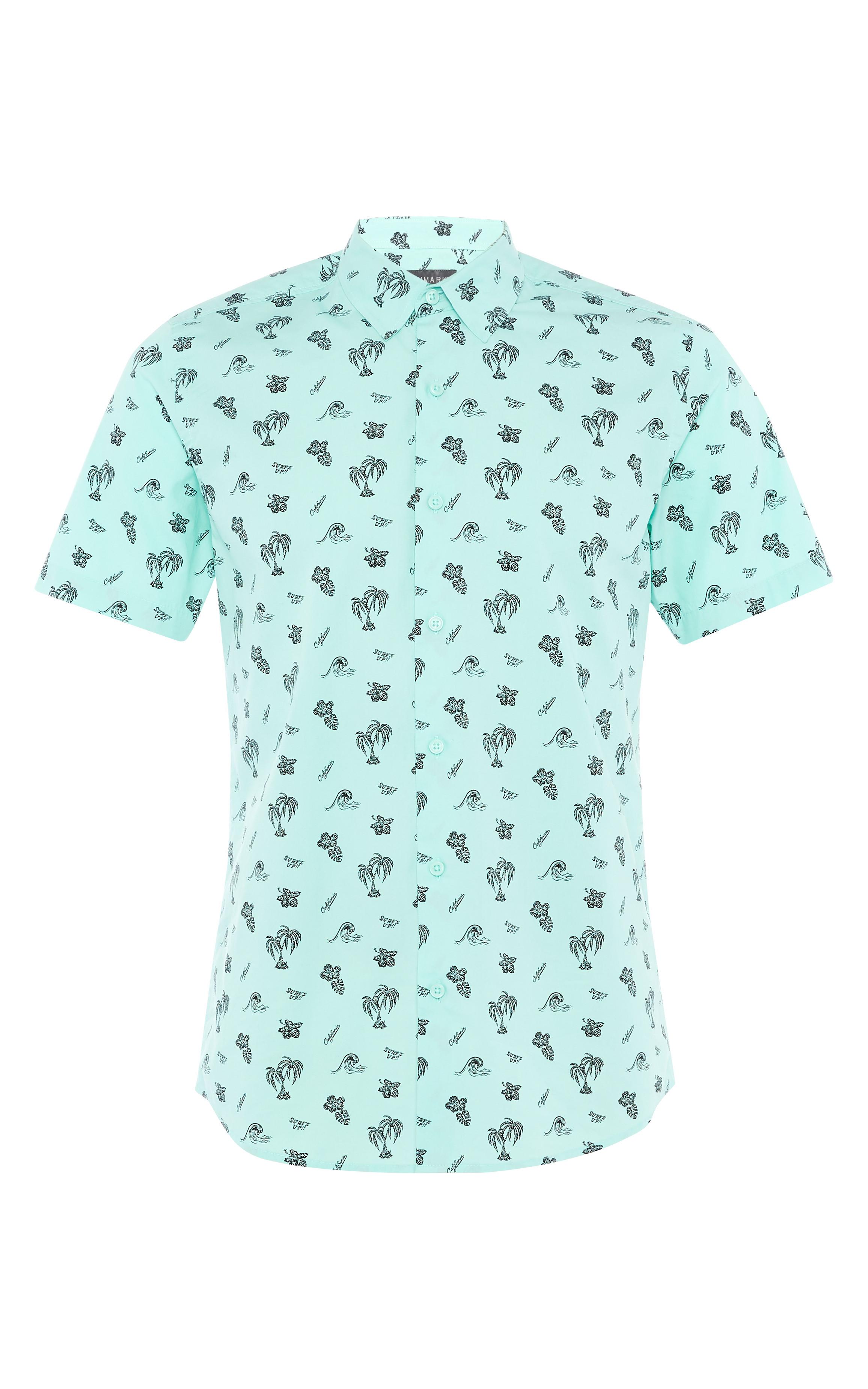 Camisa botões estampado palmeiras verde-menta