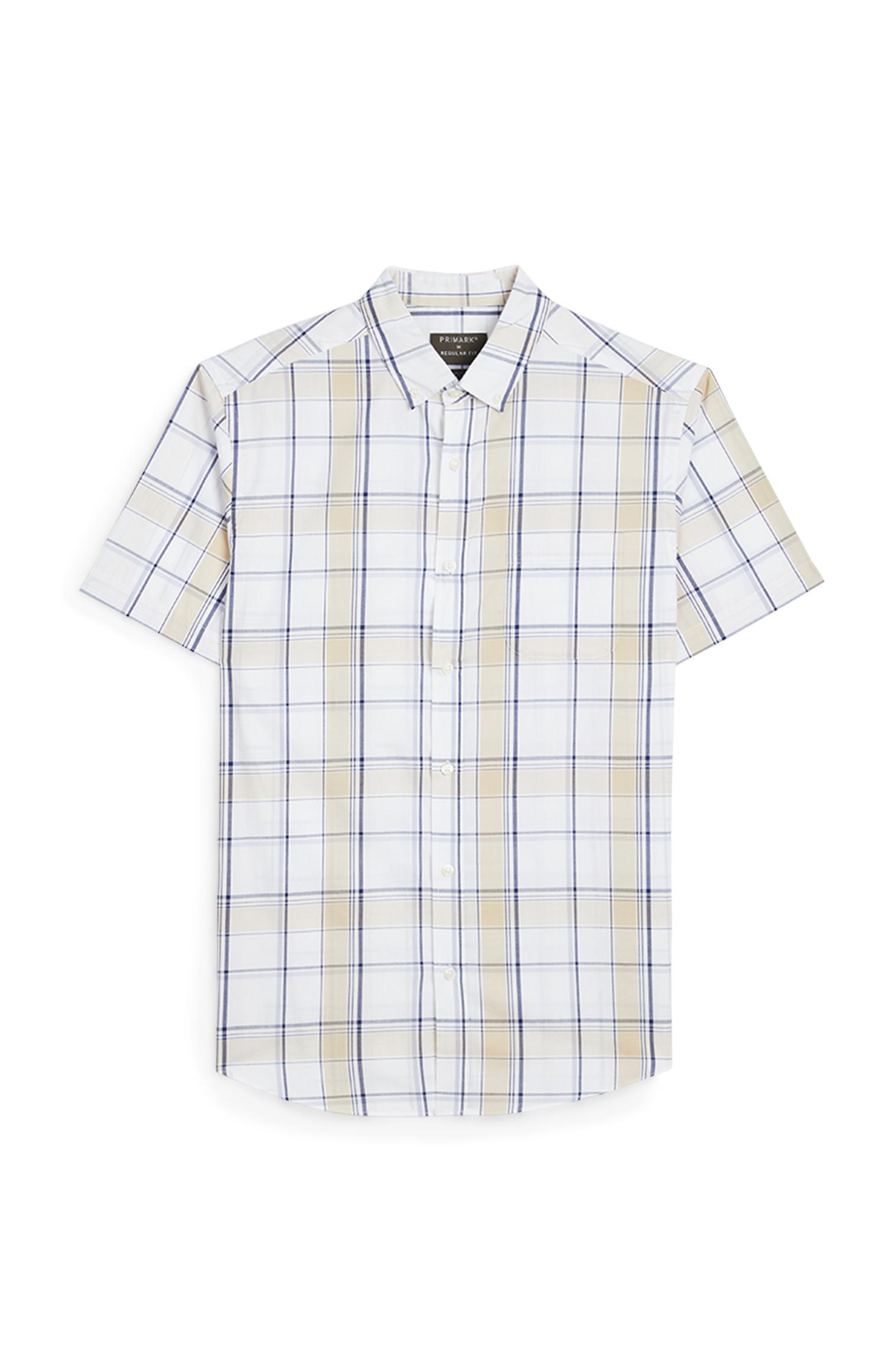 Camisa manga curta riscas branco e amarelo