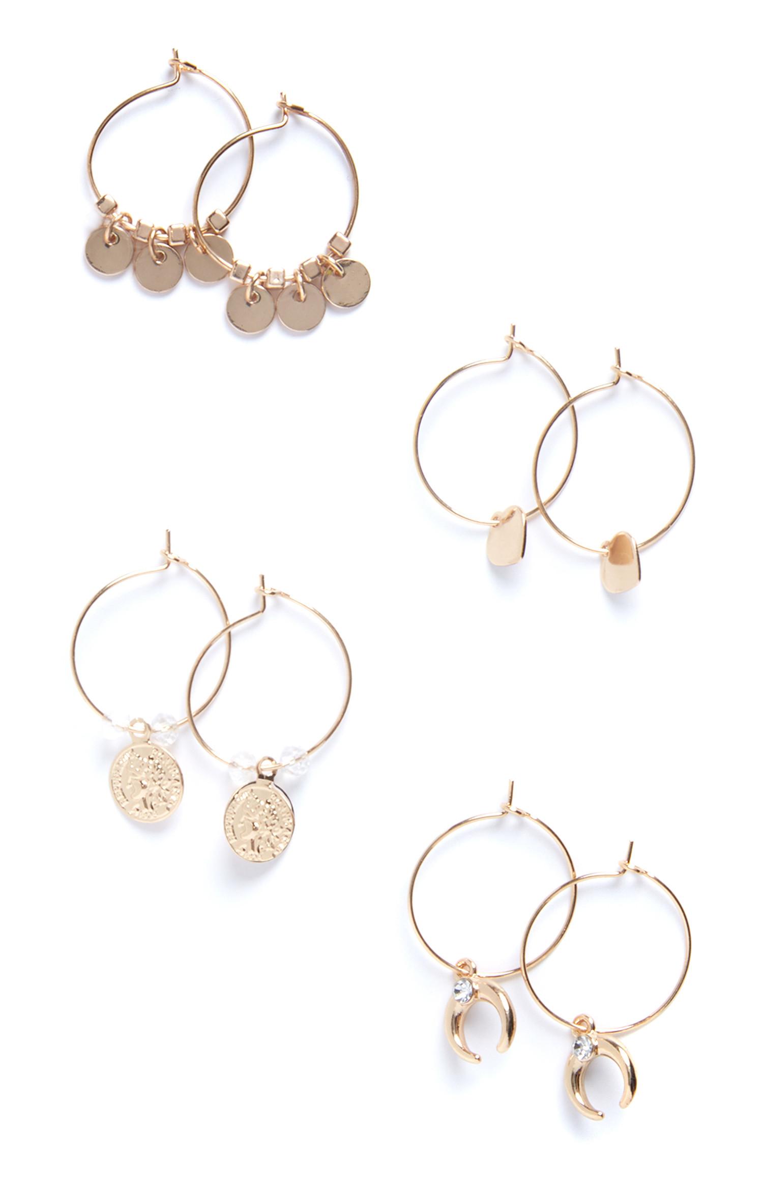 Lot de 4 paires de créoles à breloques délicates