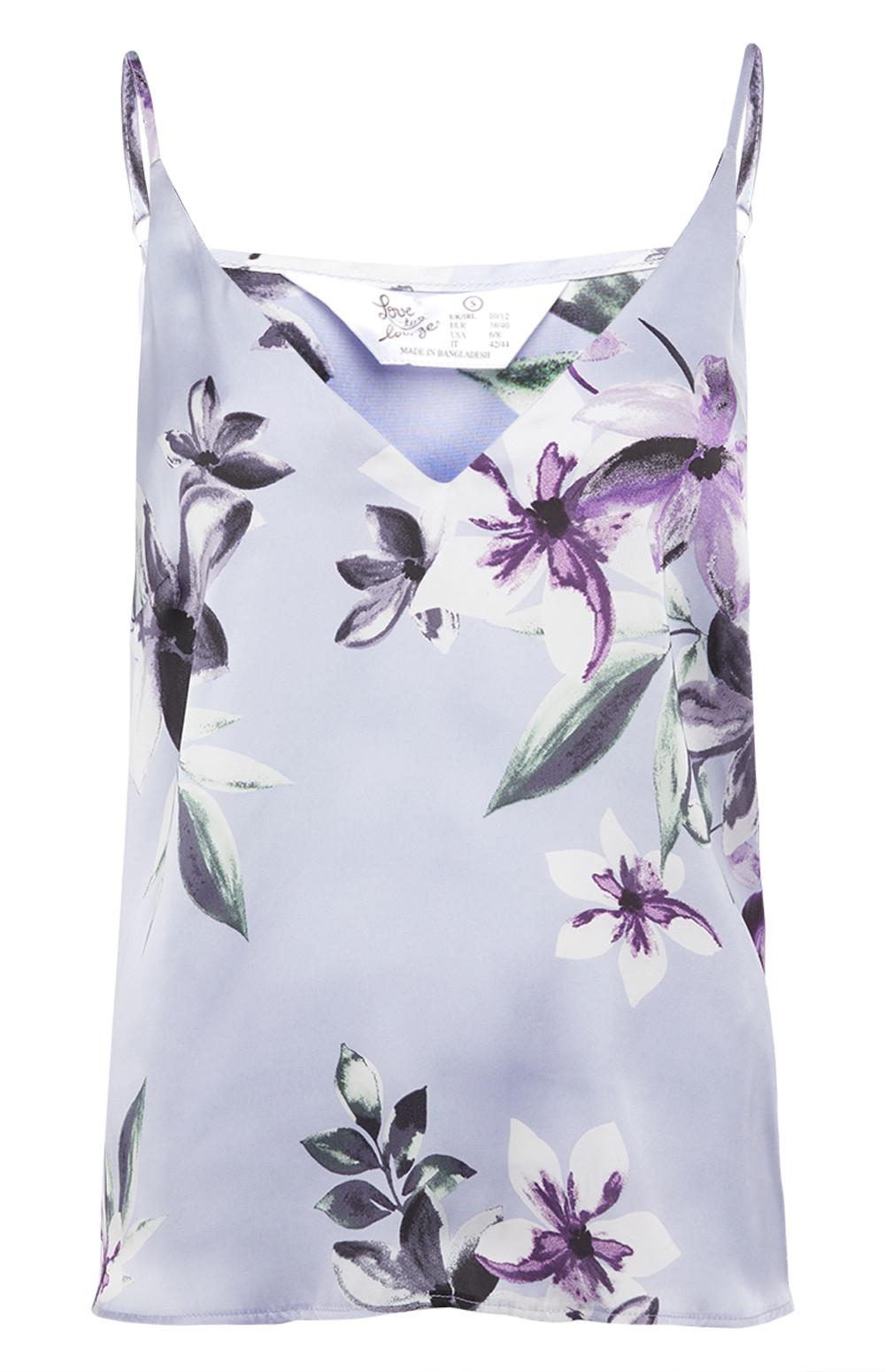 Top alças cetim padrão floral azul