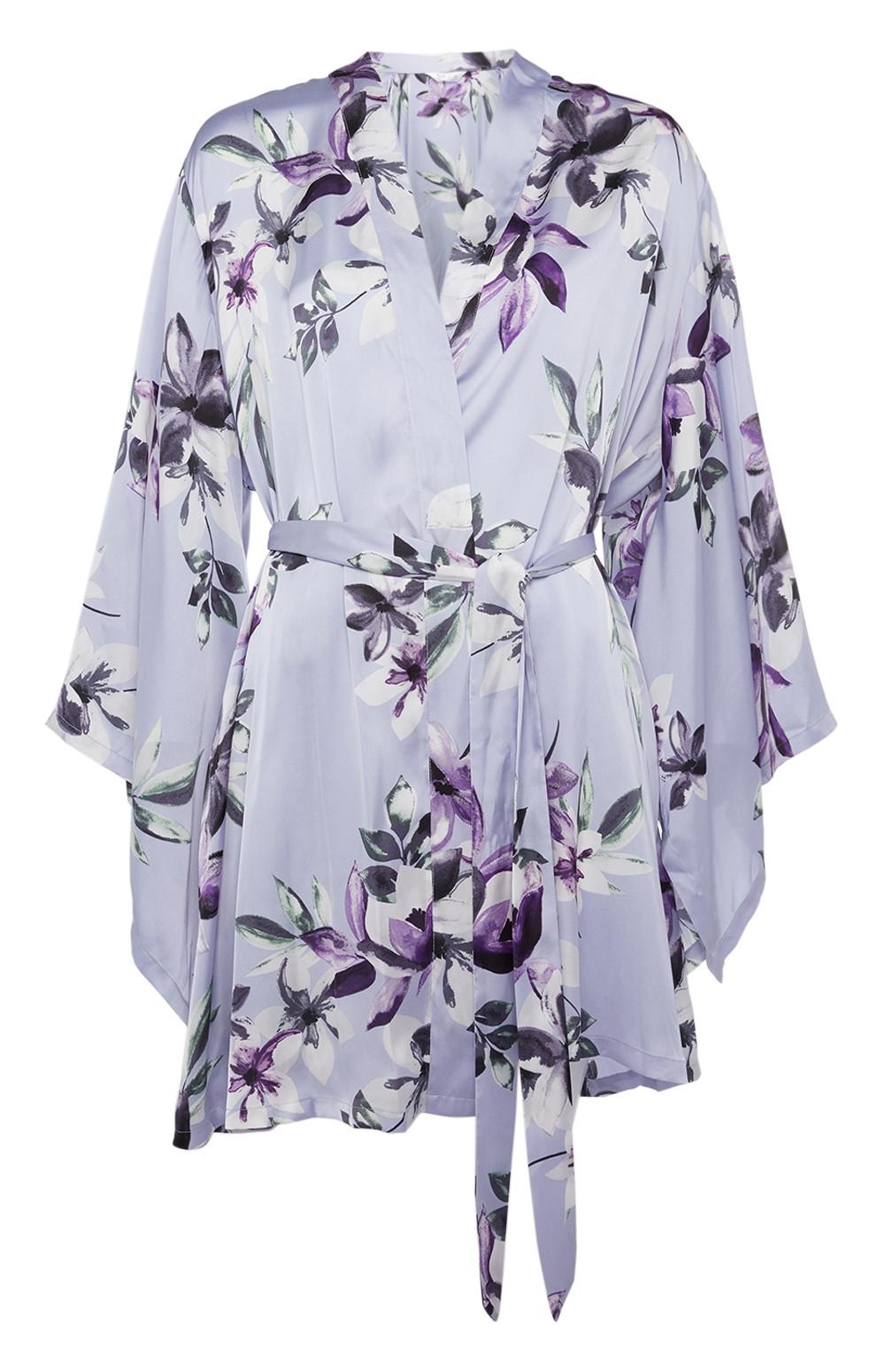 Roupão cetim padrão floral azul