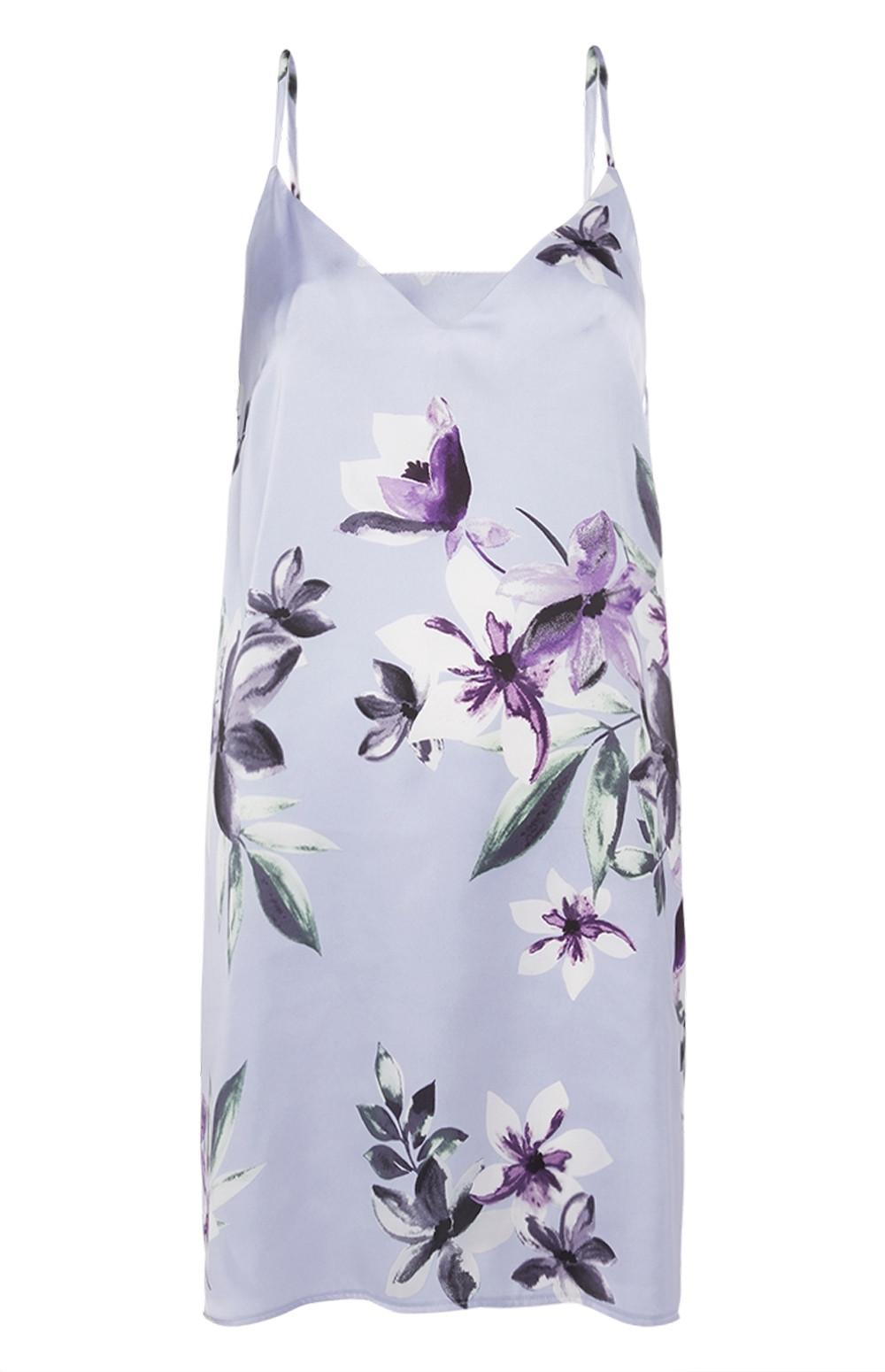 Camisa noite cetim padrão floral azul