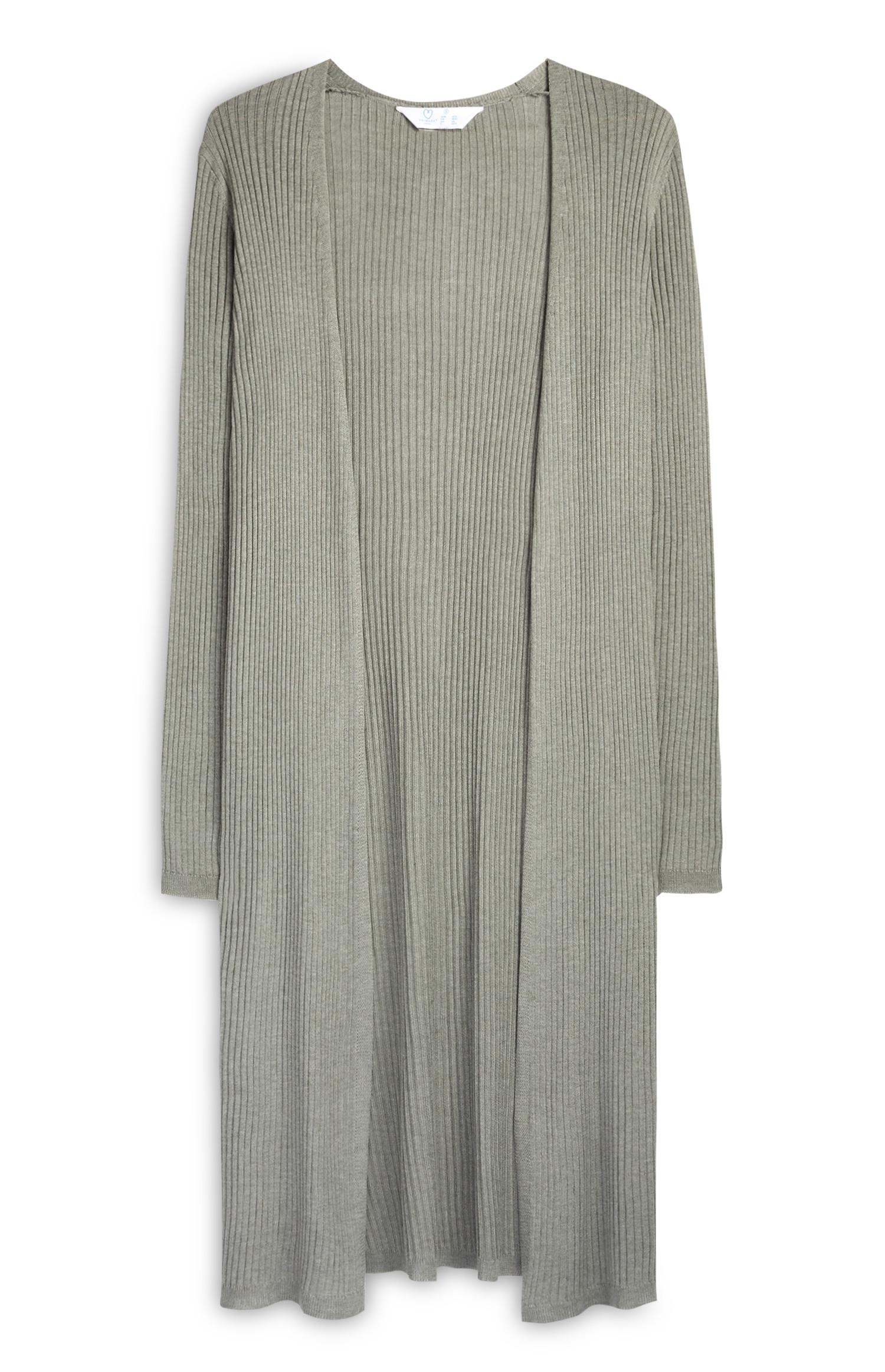 Cardigan long côtelé kaki