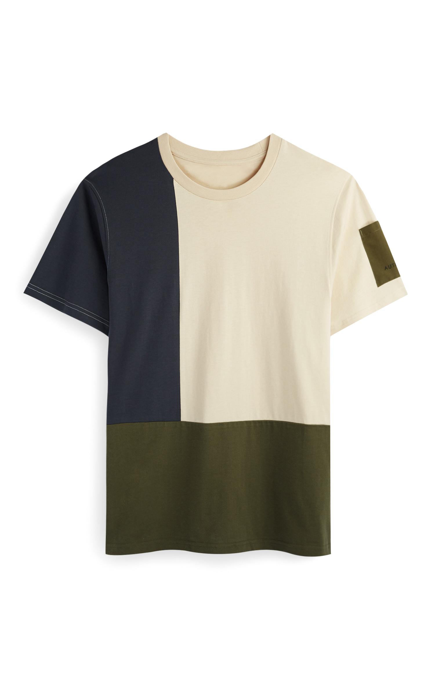 T-shirt kaki e cammello a blocchi