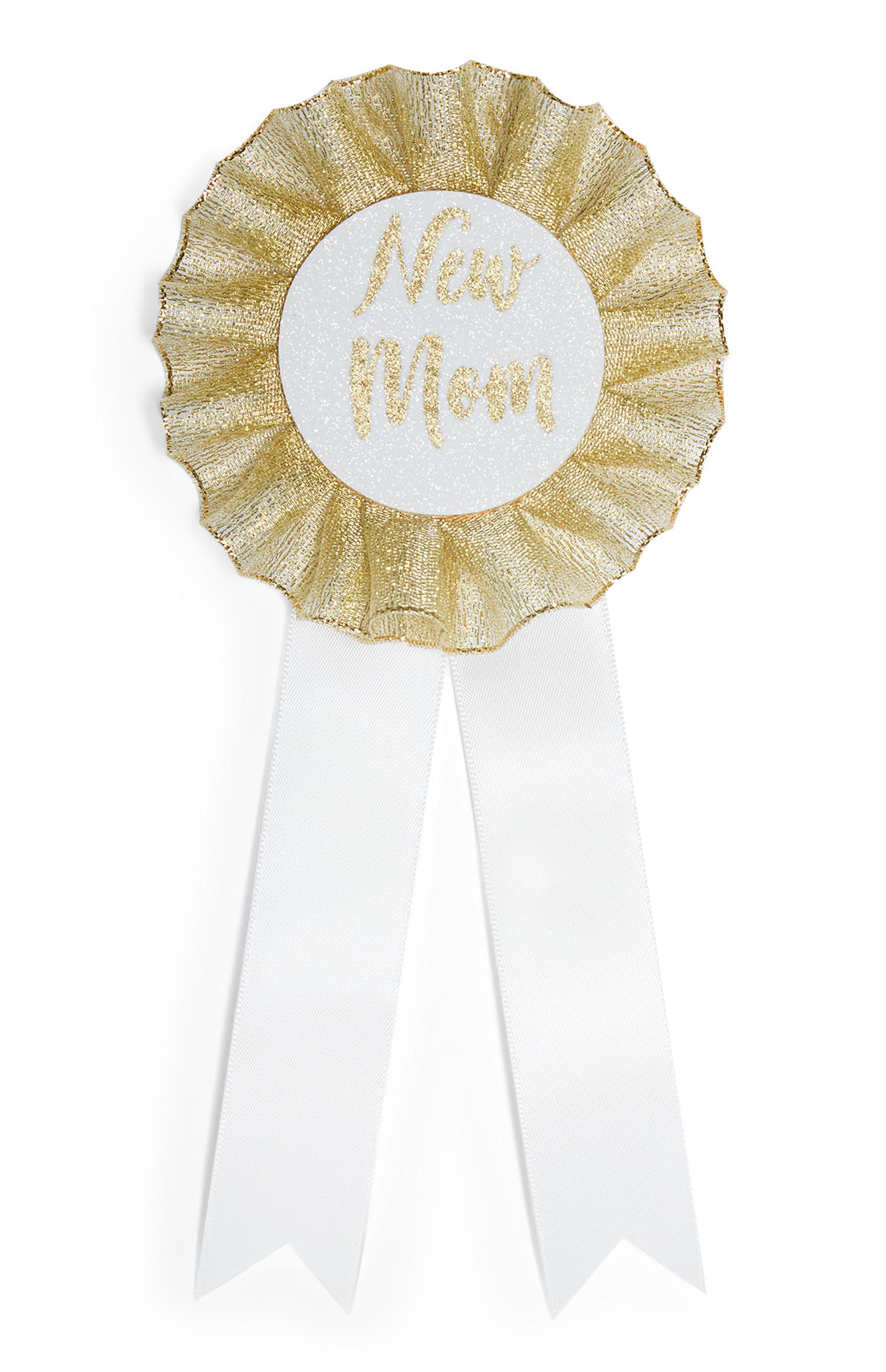 Badge New Mom blanc et doré