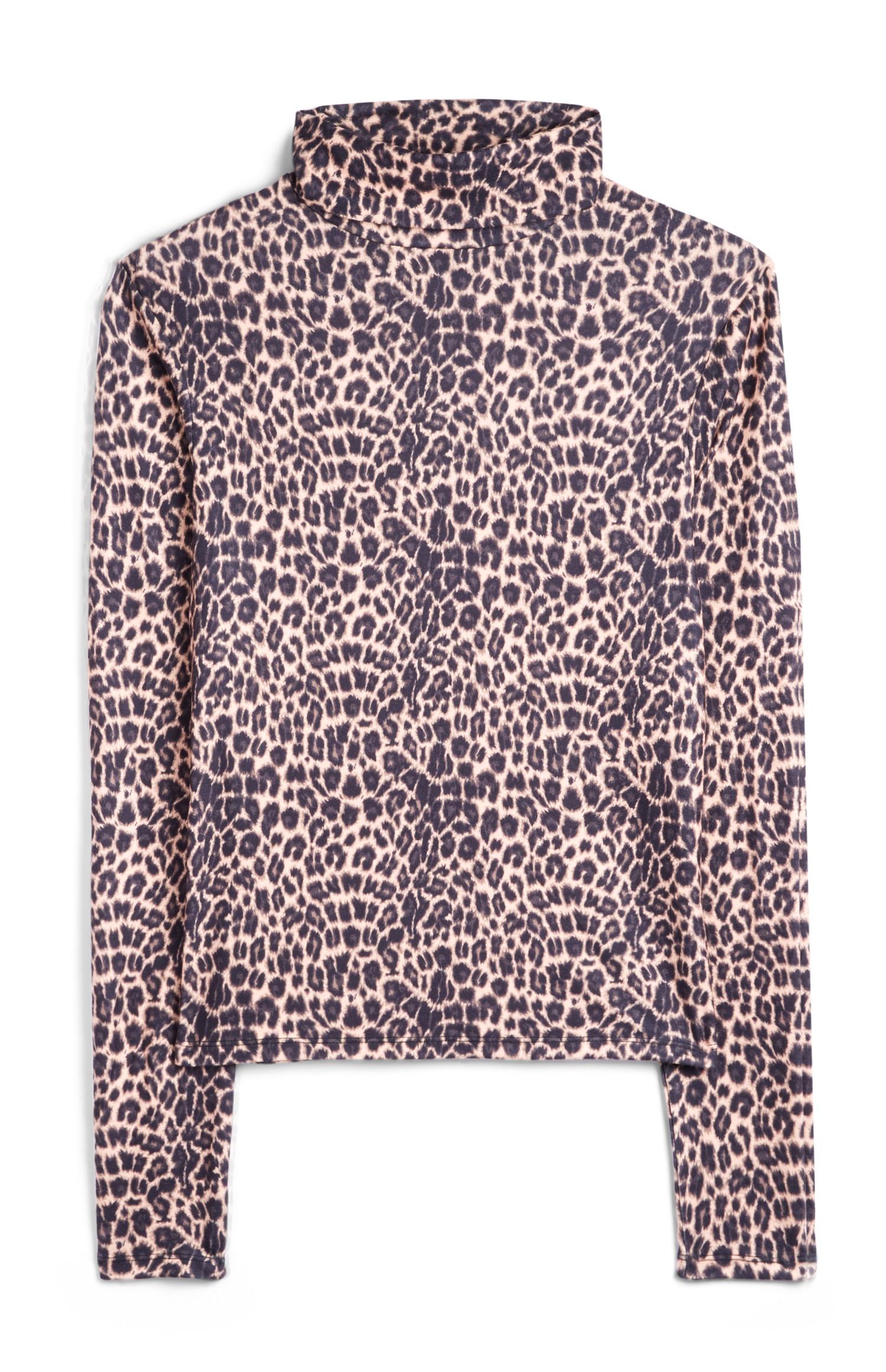 T-shirt gola subida padrão leopardo cor-de-rosa