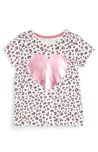 Rožnata majica s kratkimi rokavi s potiskom srca za mlajša dekleta