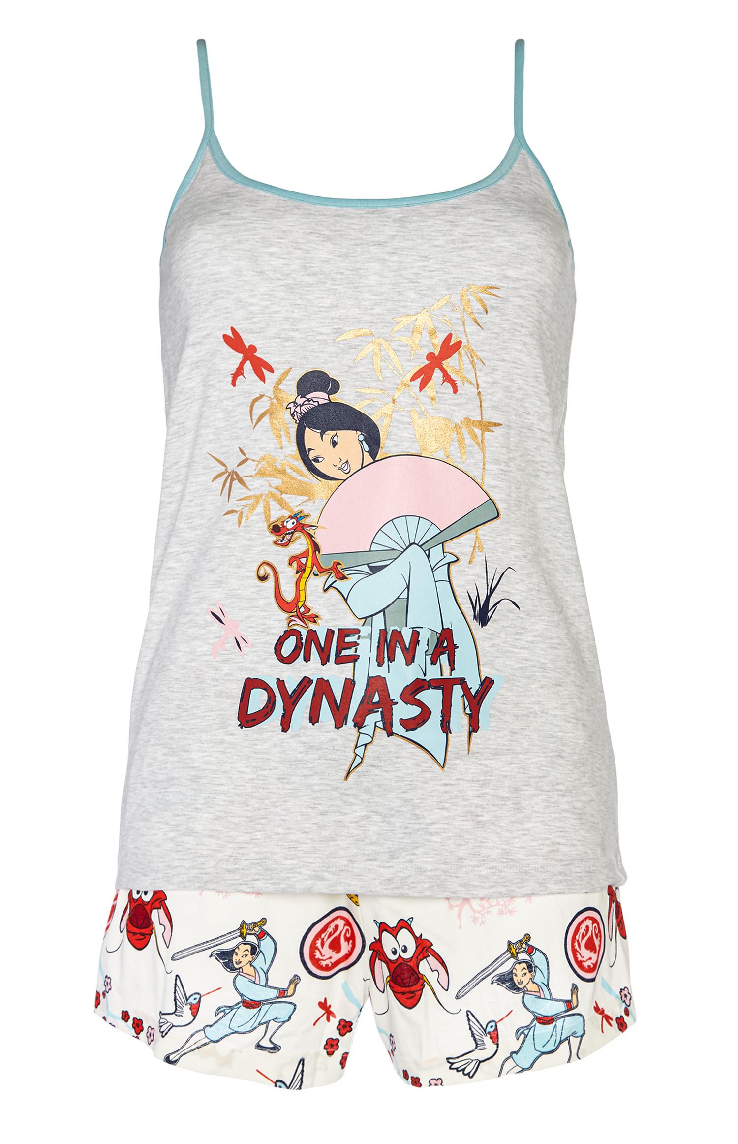 Conjunto pijama top alças e calções Mulan Disney cinzento