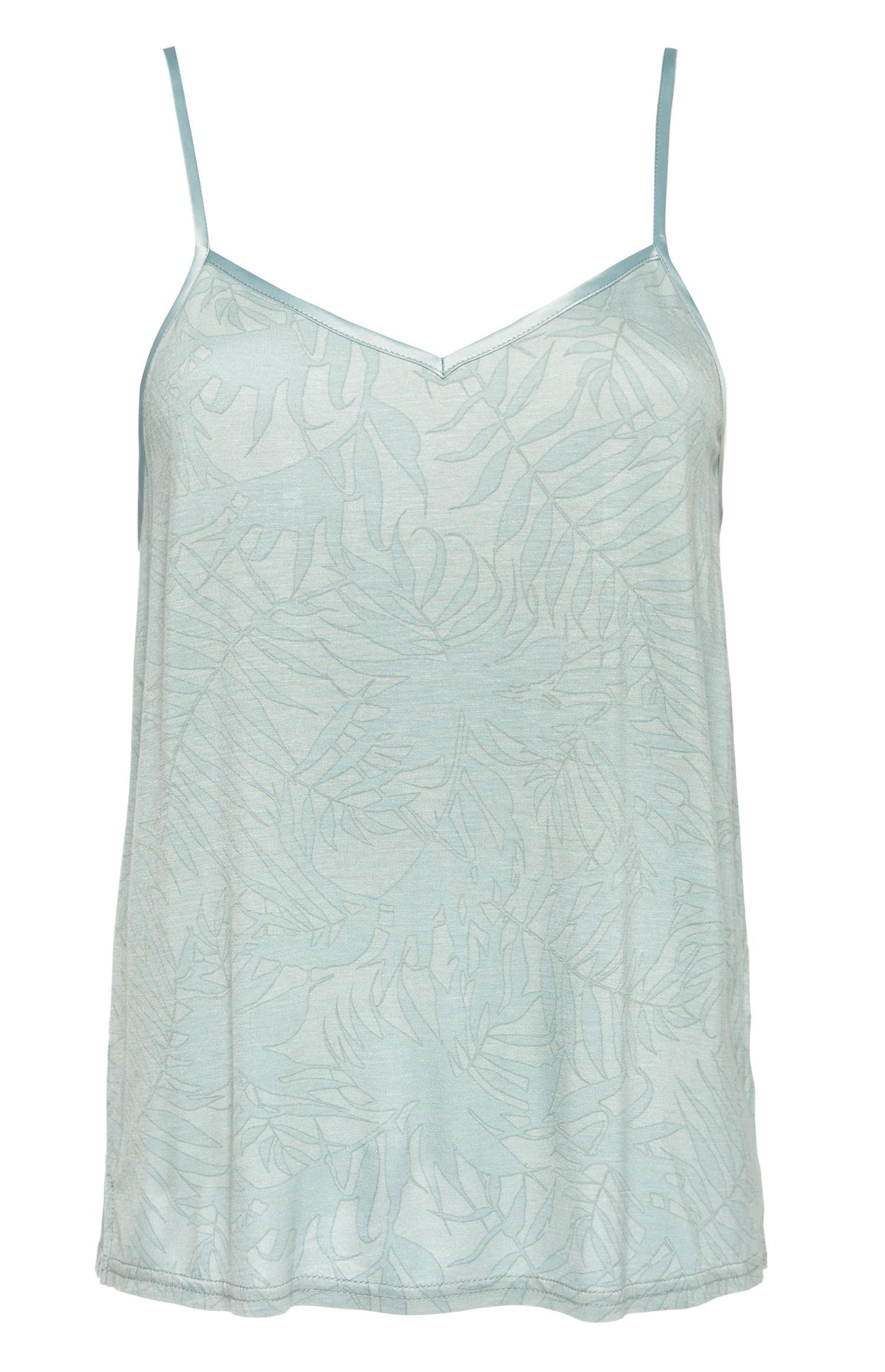 Caraco de pyjama vert opaline à imprimé feuilles bleues