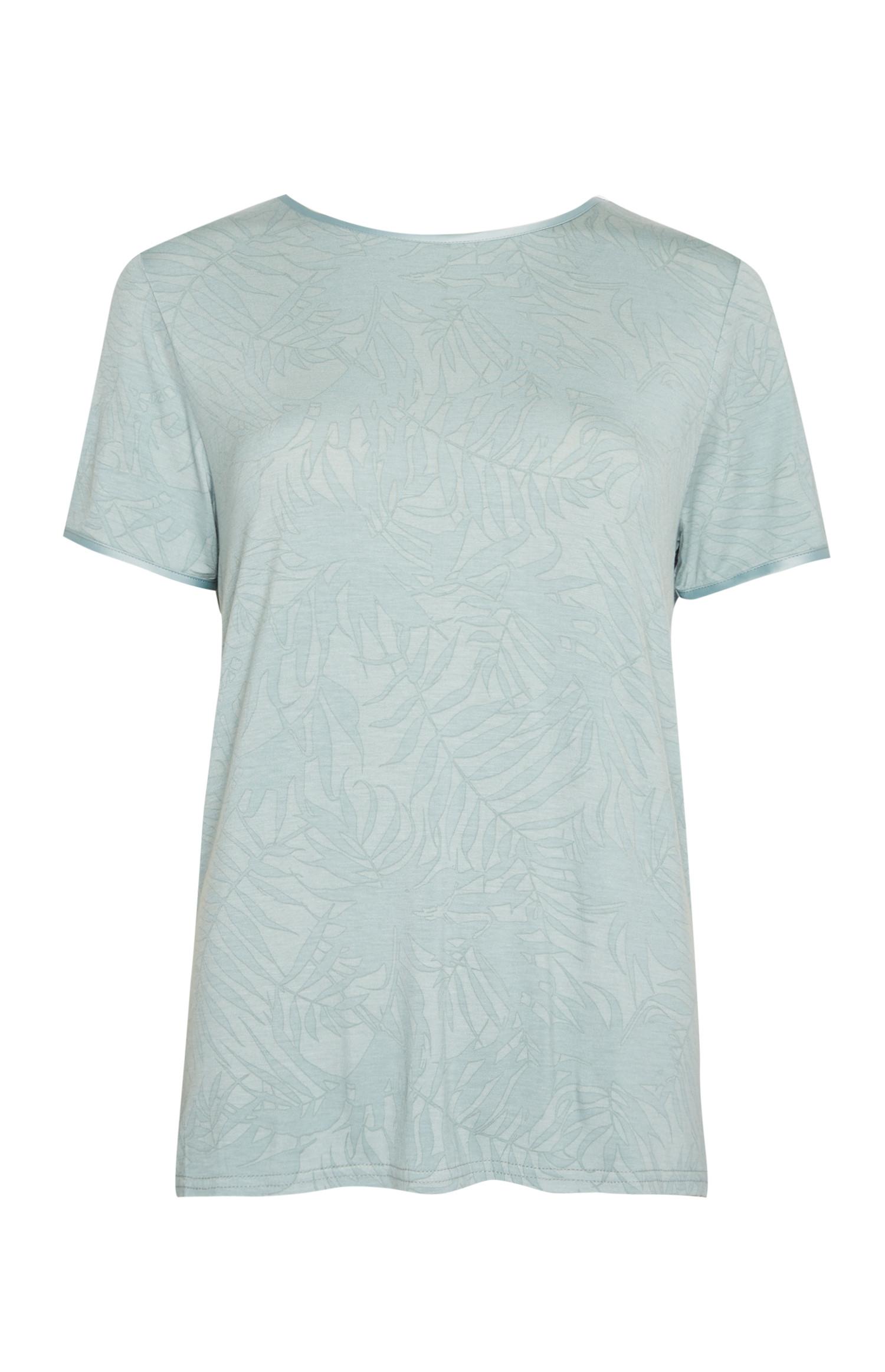 T-shirt de pyjama vert opaline à imprimé feuilles