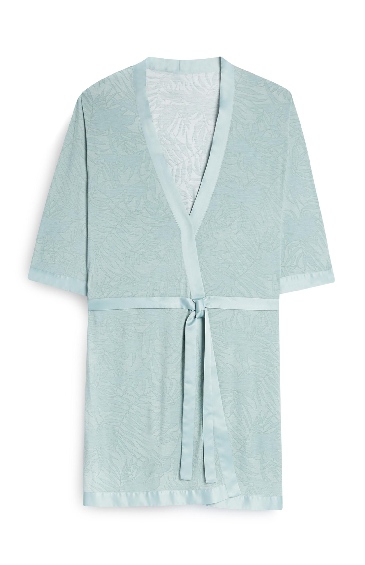 Robe de chambre vert opaline à imprimé feuilles