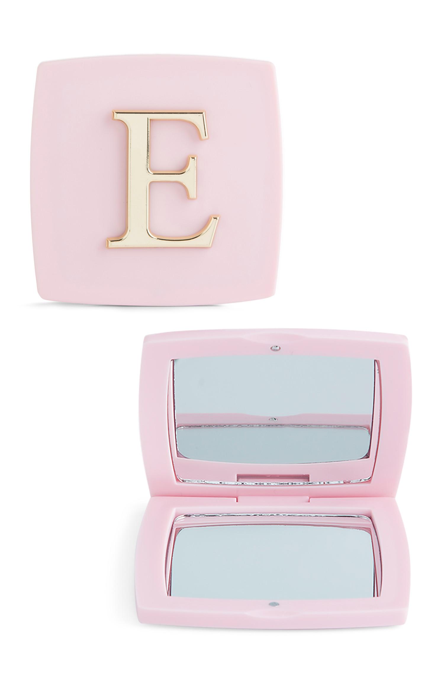 Roze zakspiegeltje met letter E