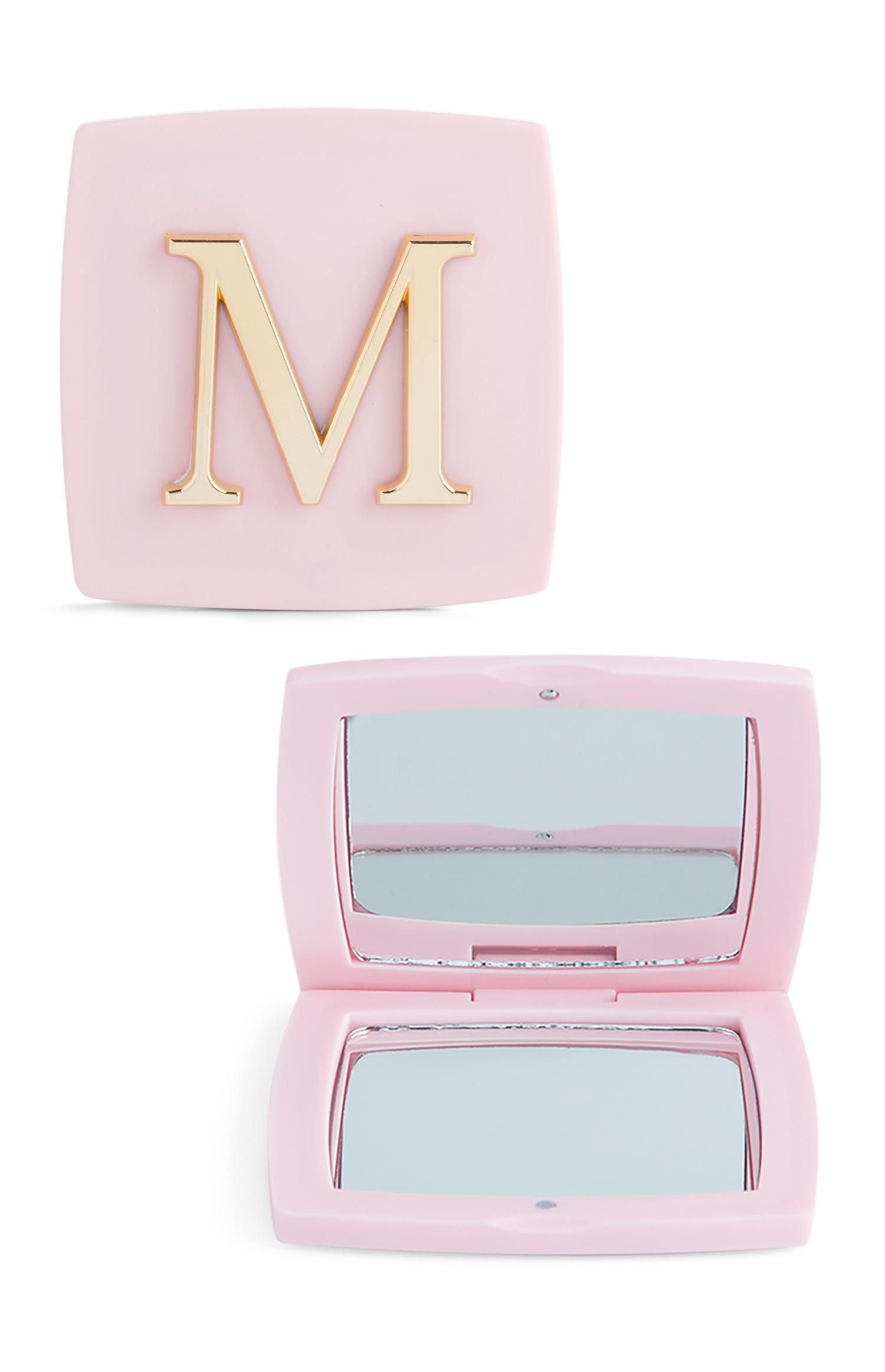 Roze zakspiegeltje met letter M