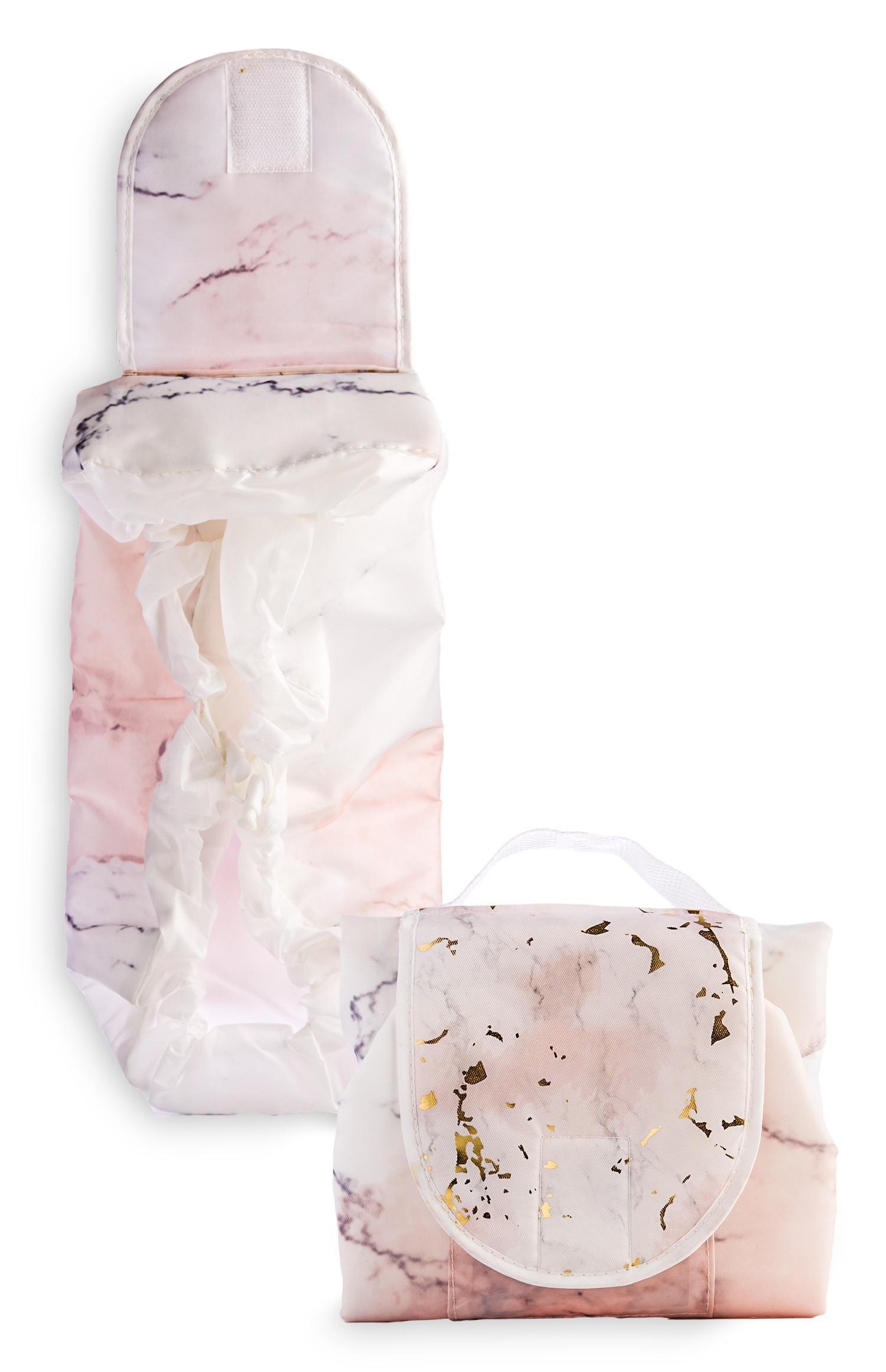 Rožnata torbica za ličila z marmornim vzorcem