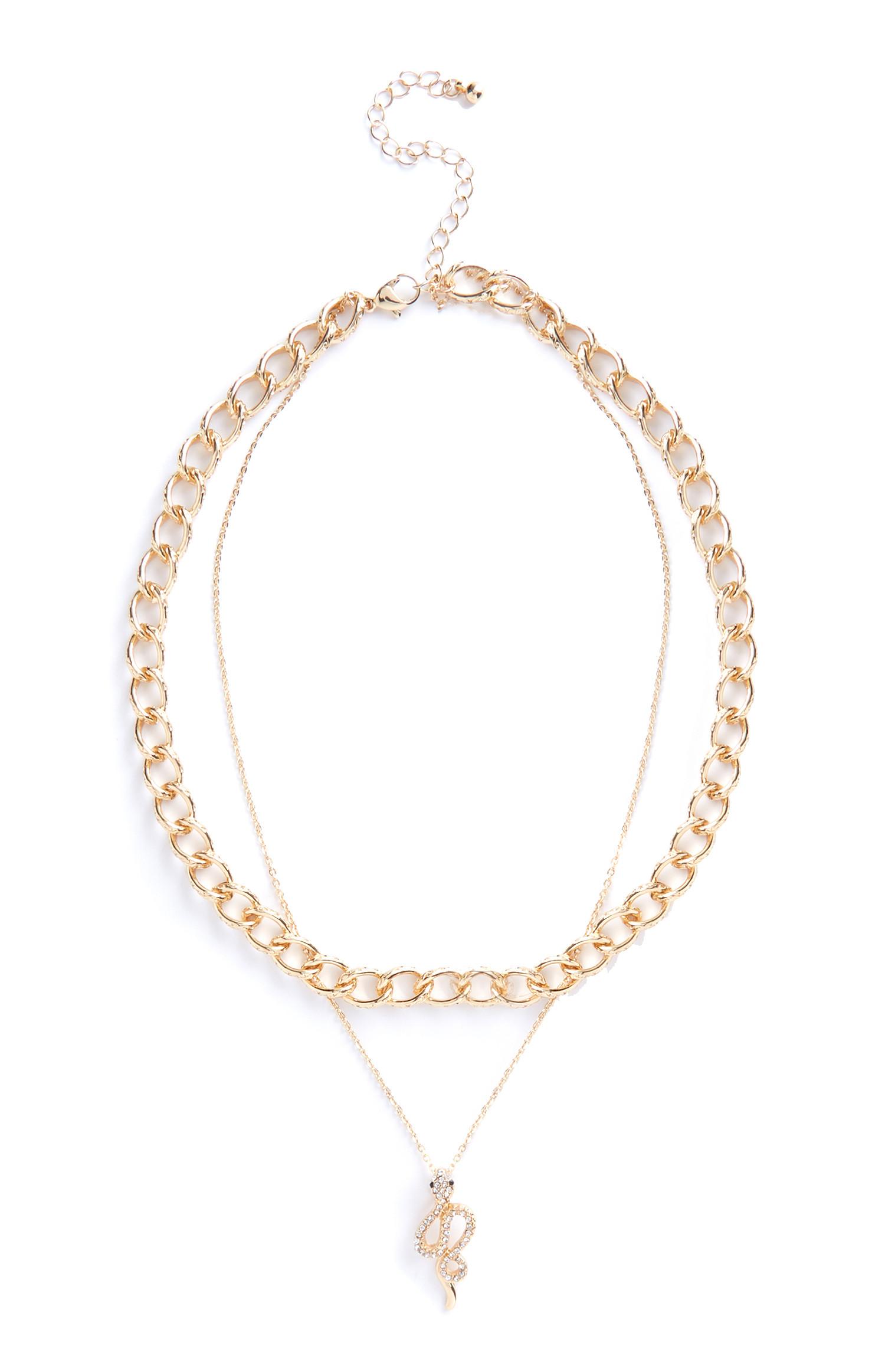Collier doré avec chaîne et pendentif serpent superposés